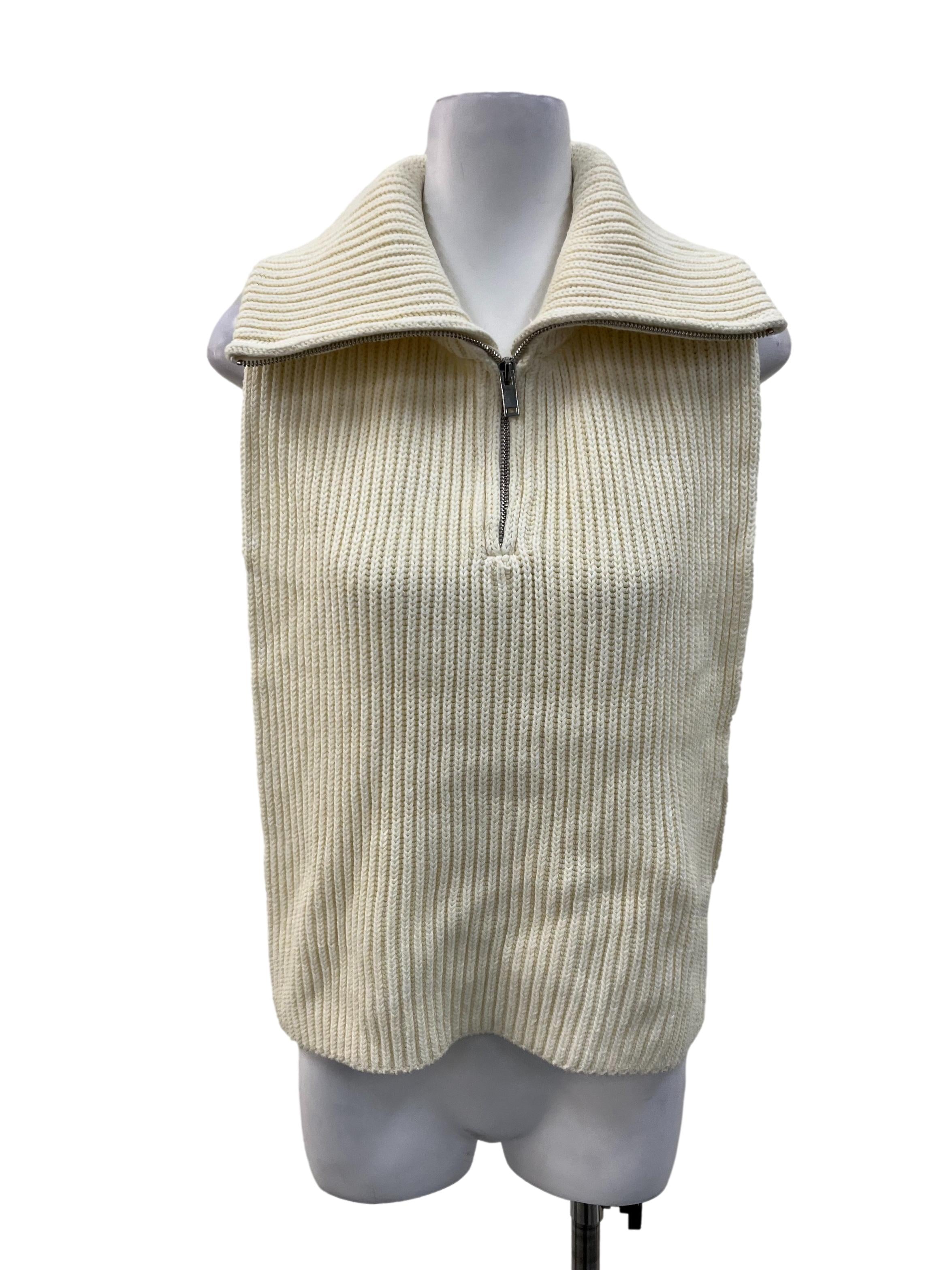 Cream Knitted Faux Half Zip Collar