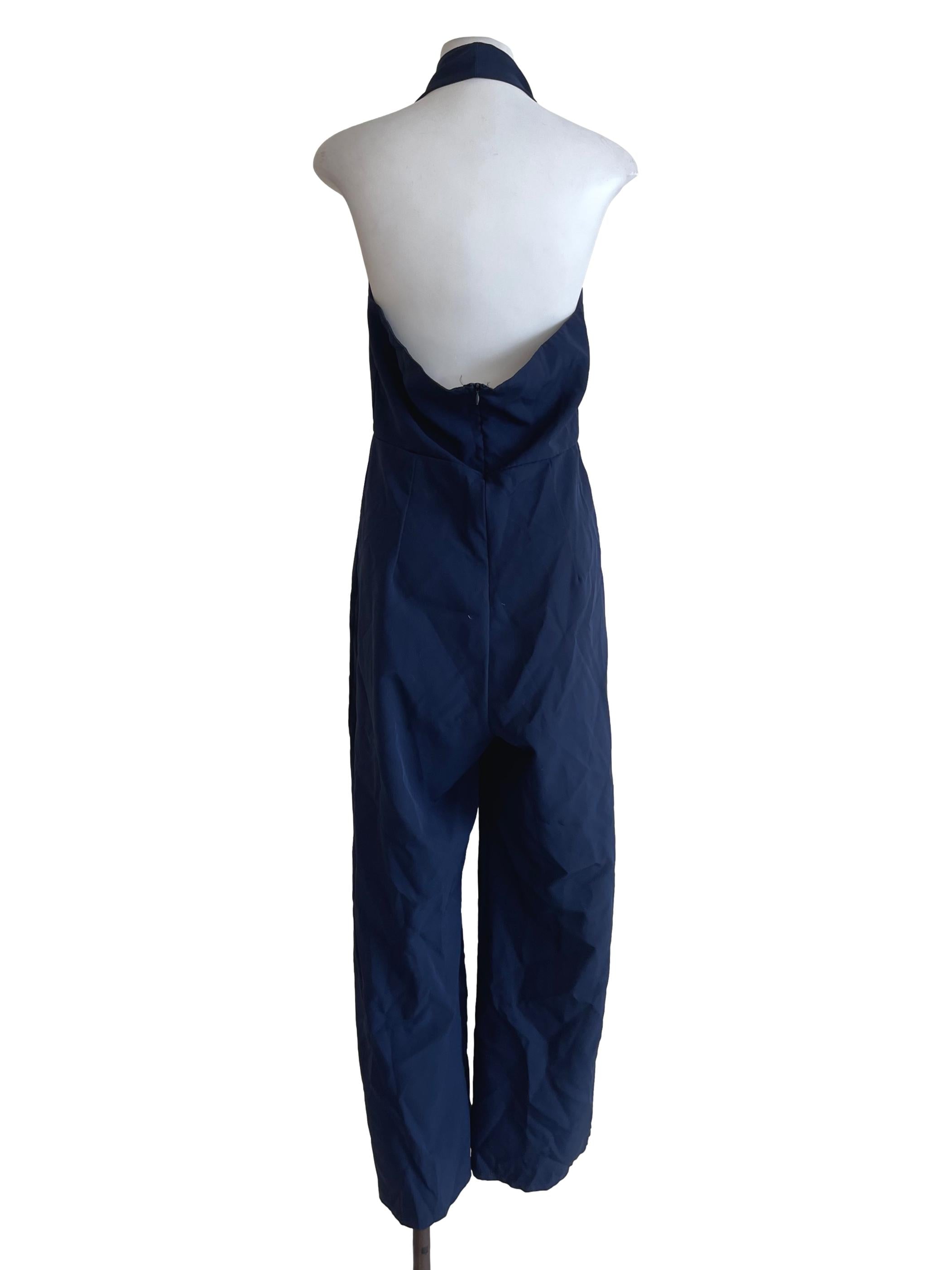 Navy Blue Ruffles Halter Jumpsuit