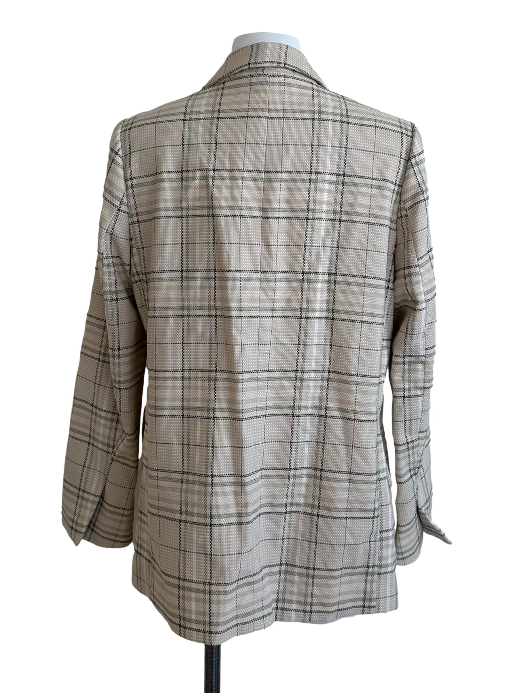 Oat Beige Plaid Textured Blazer
