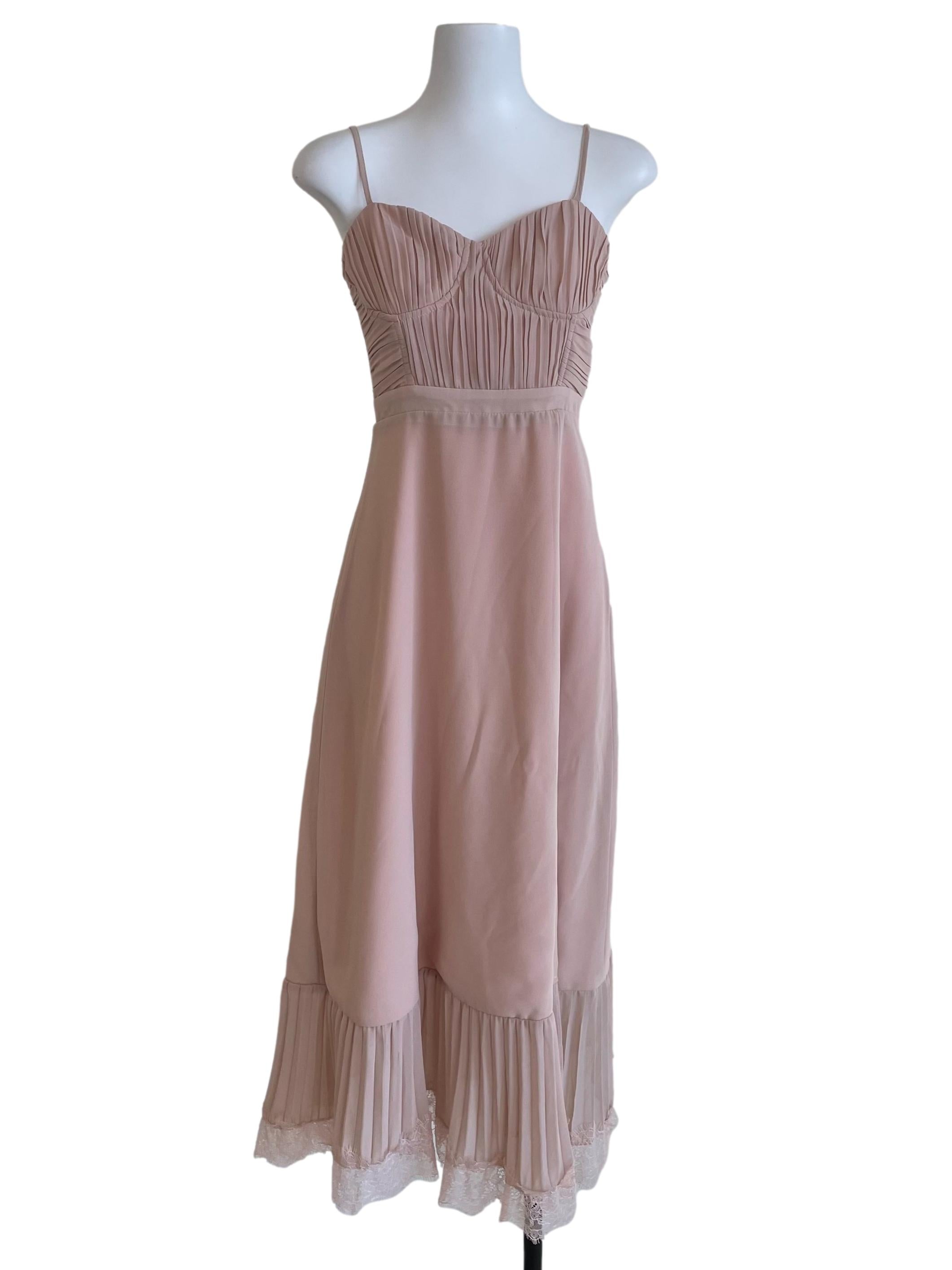 Pale Pink Lace Pleated Dress