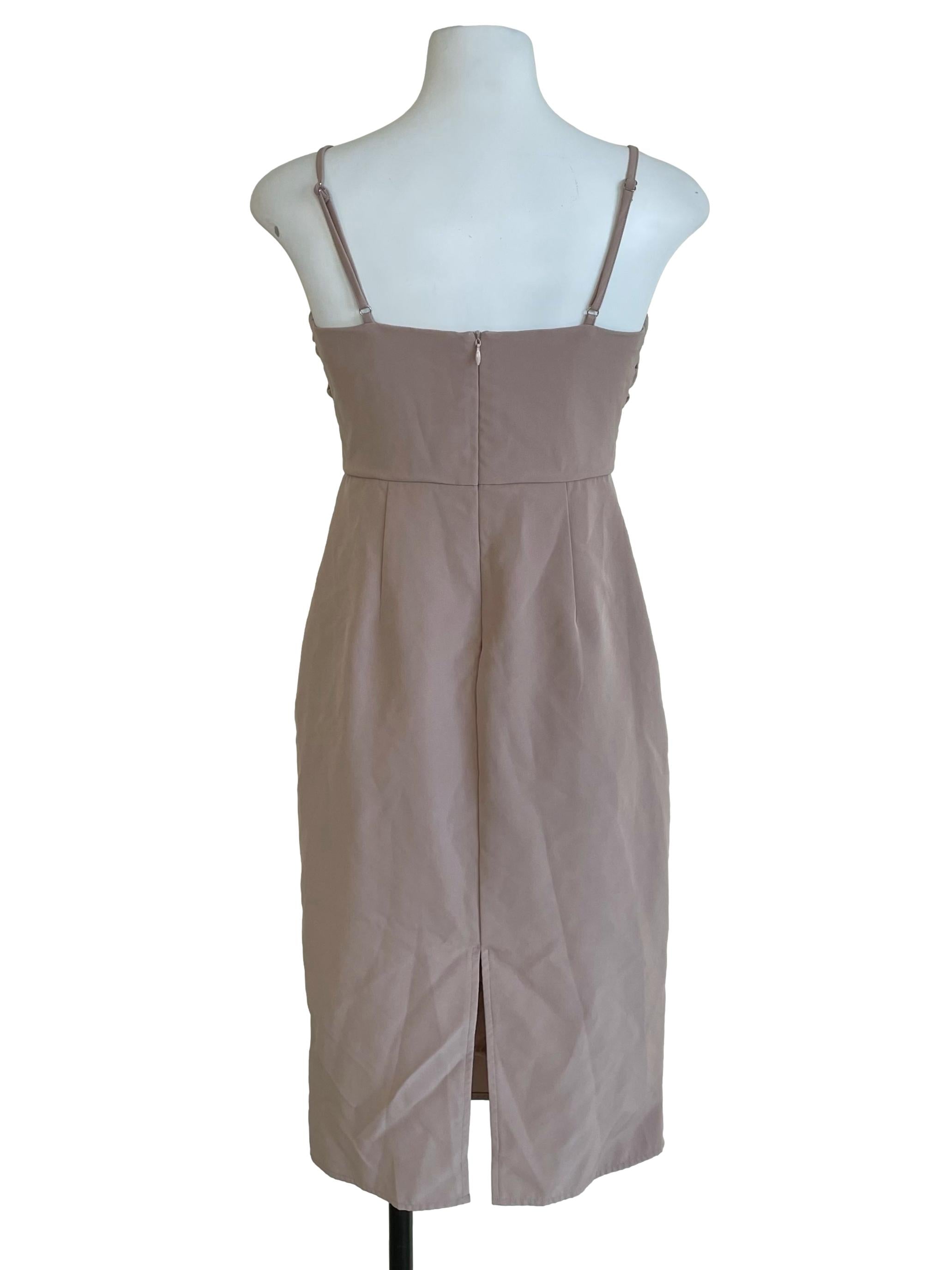 Dusty Nude Draped Overlay Slip Dress