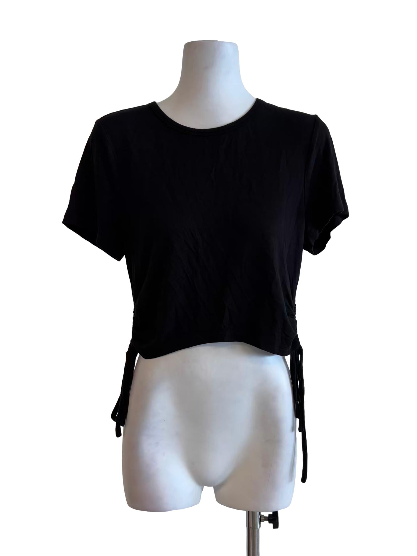 Ink Black Short Sleeve Ruched Top
