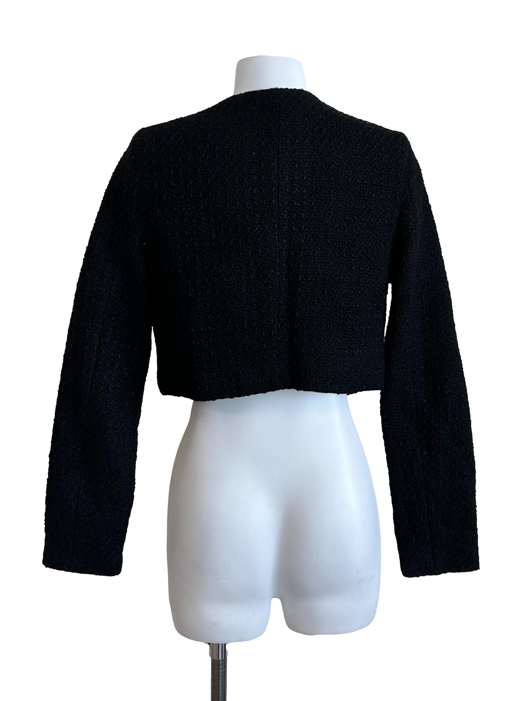 Raven Black Tweed Textured Button Crop Jacket
