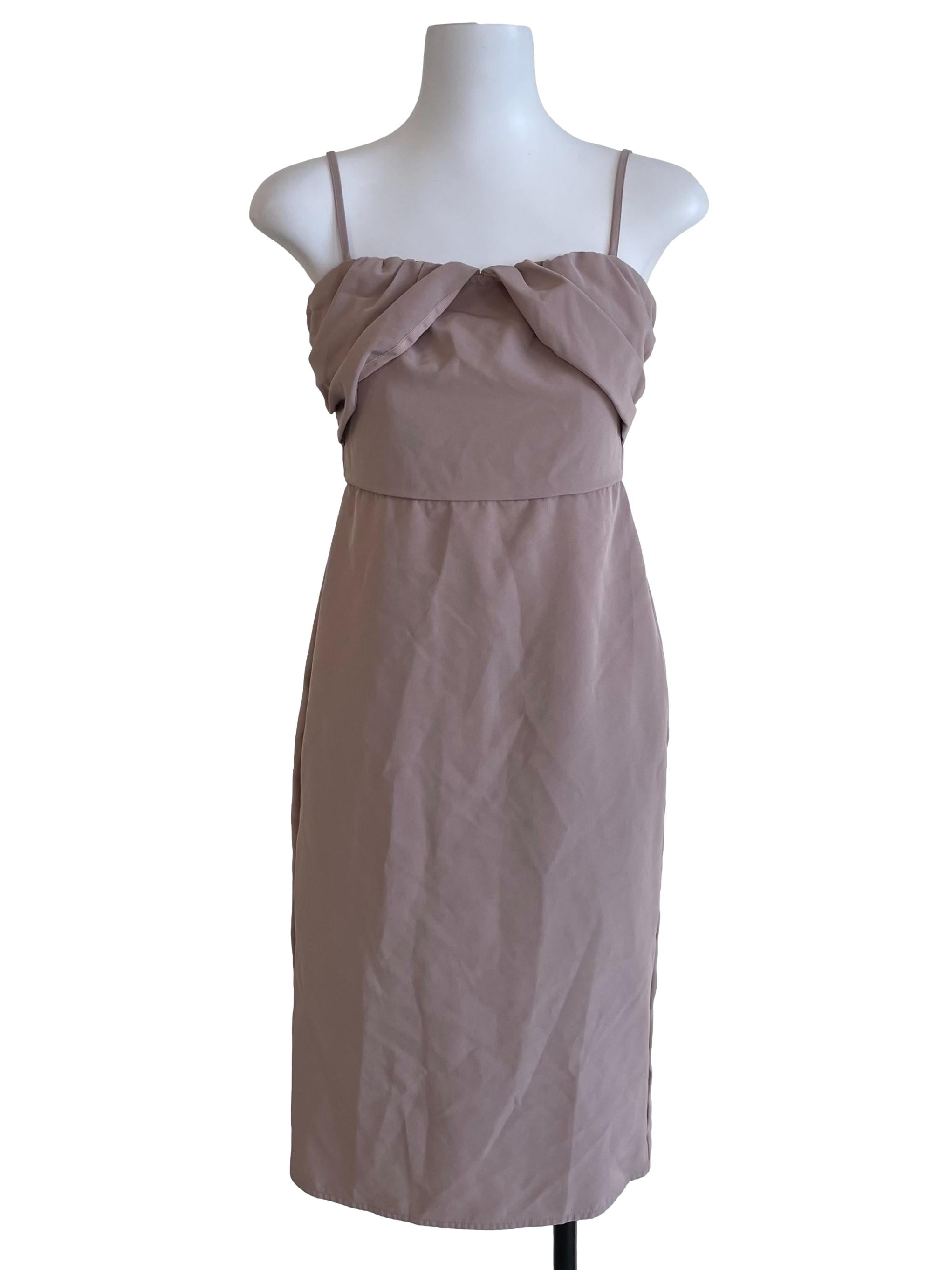 Dusty Nude Draped Overlay Slip Dress
