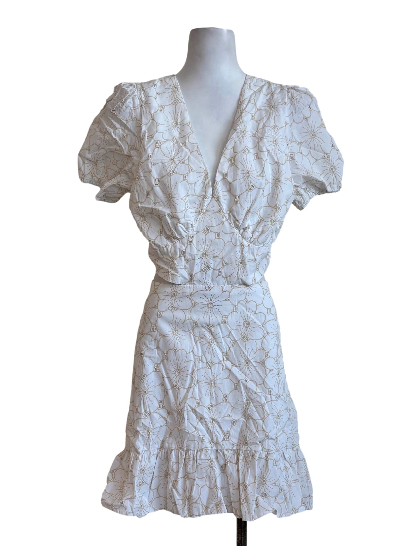 White Floral Eyelet Cutout Ruffle Dress