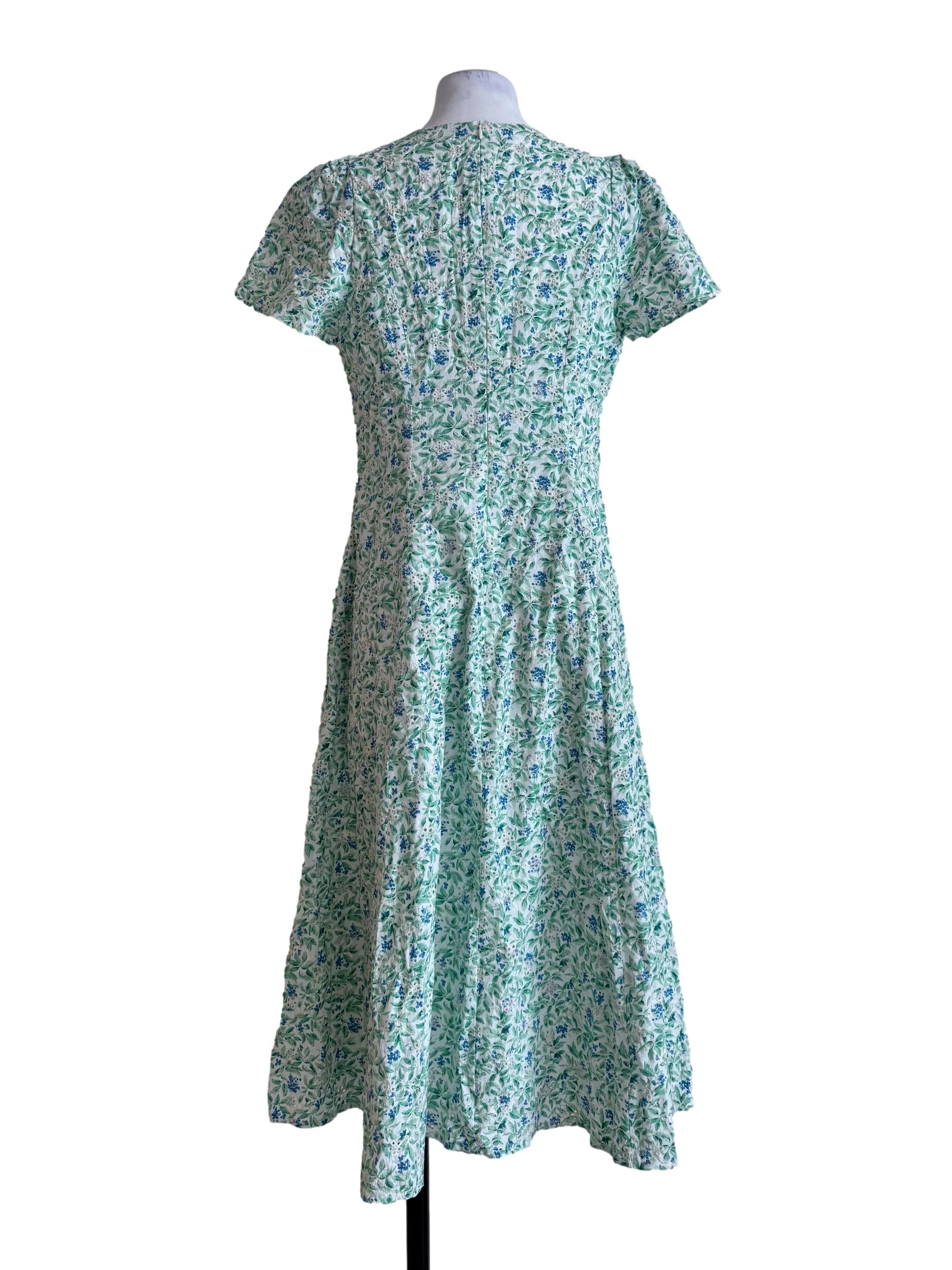 Parakeet Green Embroidery V Neck Dress