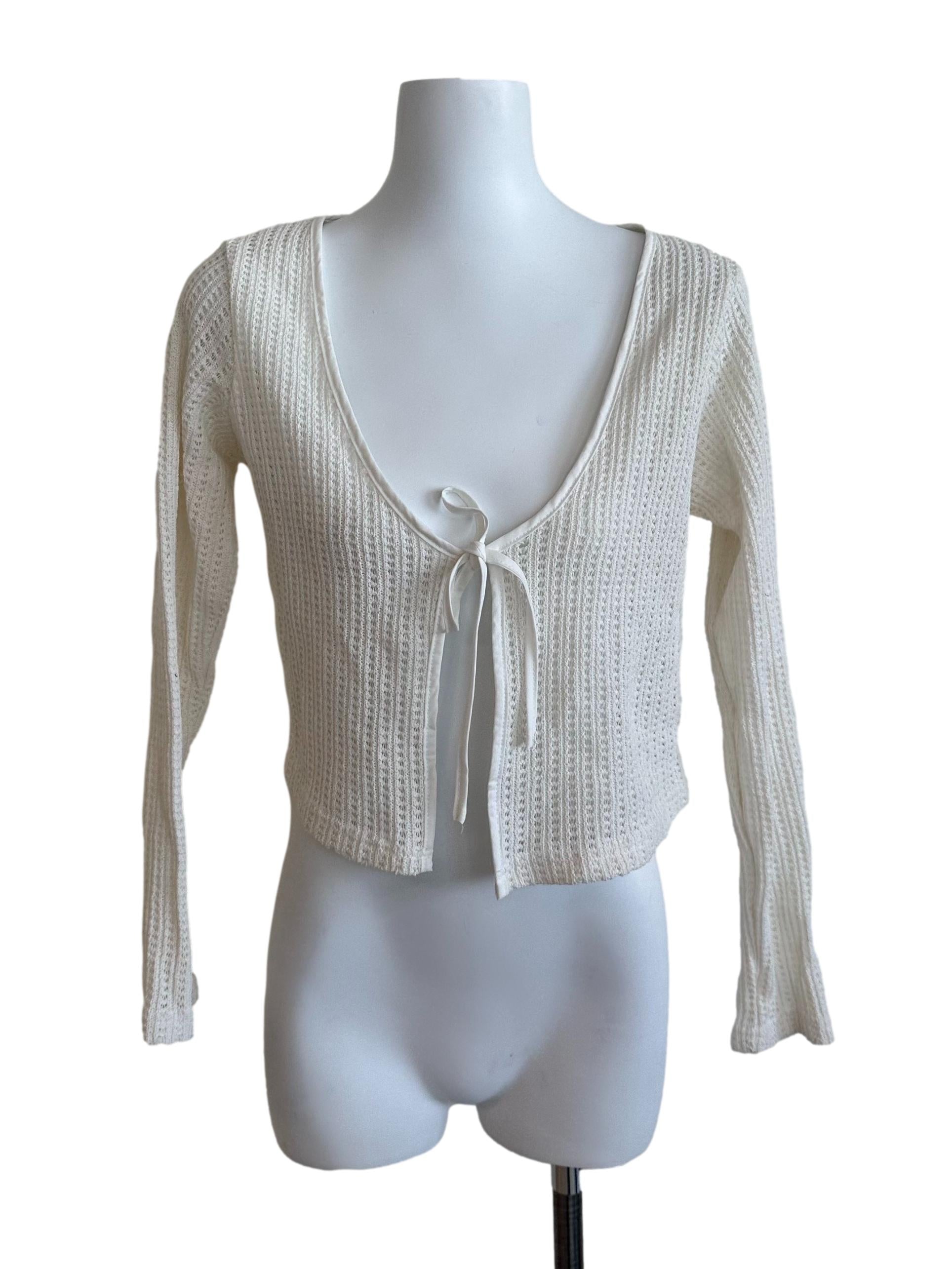 Pearl White Knit Front Tie Cardigan
