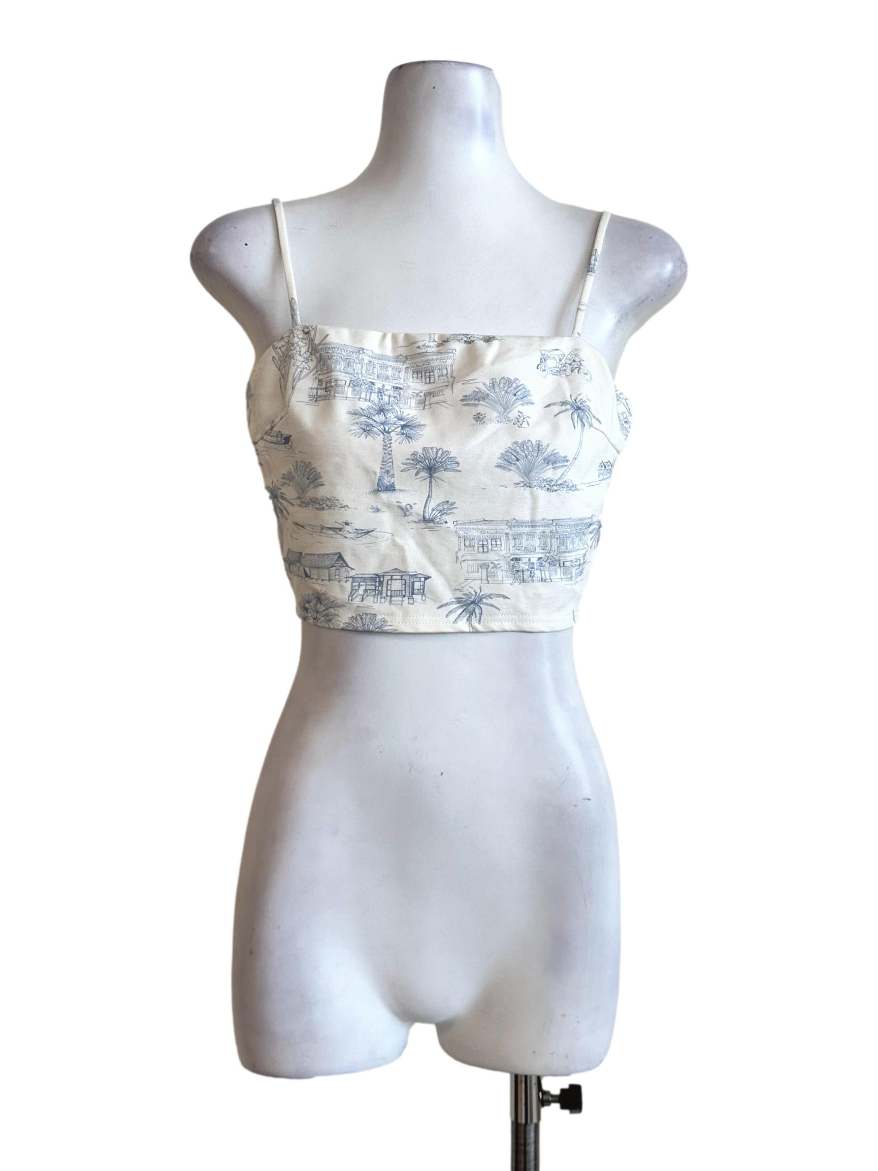 White Printed Sleeveless Crop Top TCL