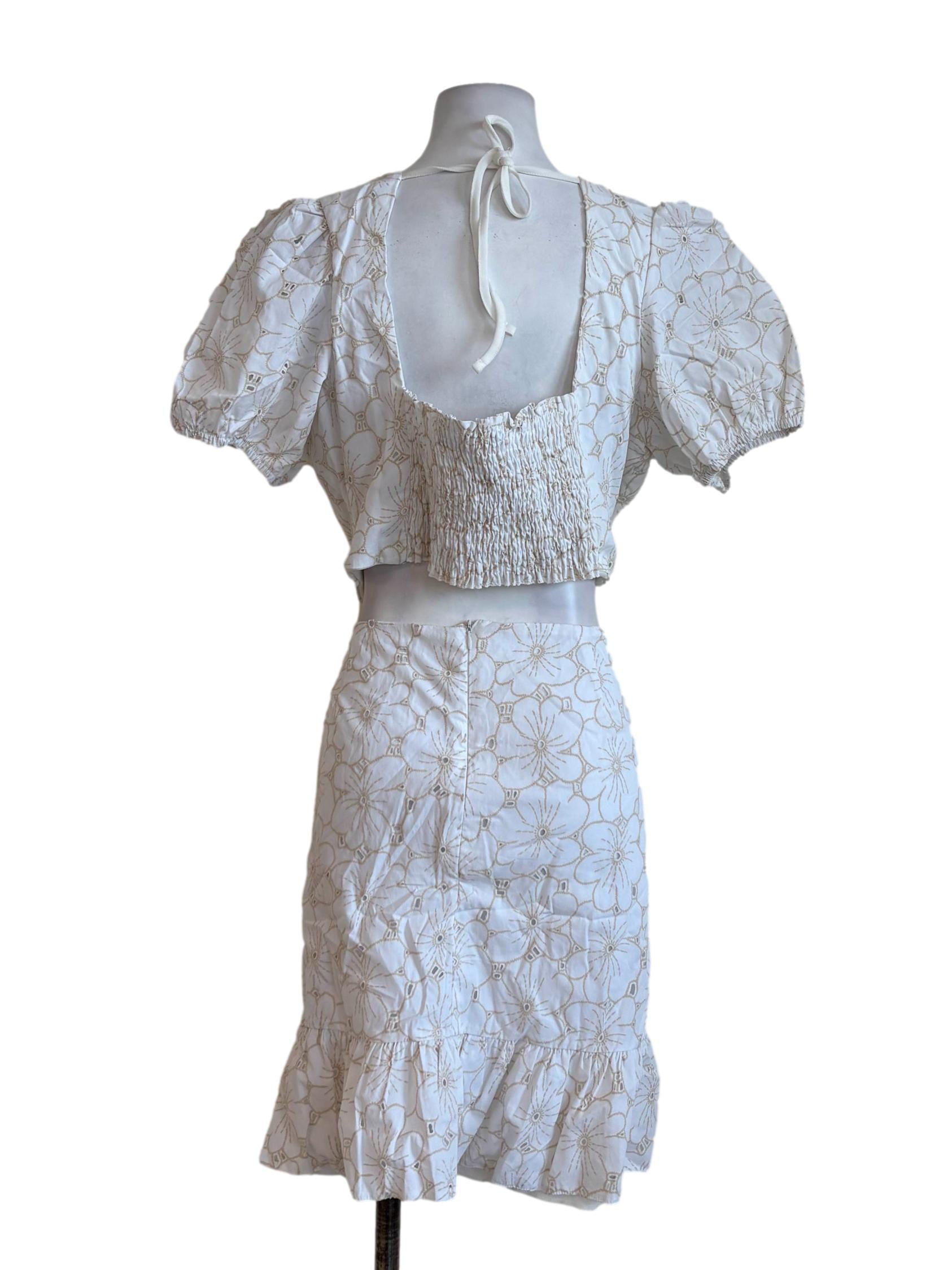 White Floral Eyelet Cutout Ruffle Dress