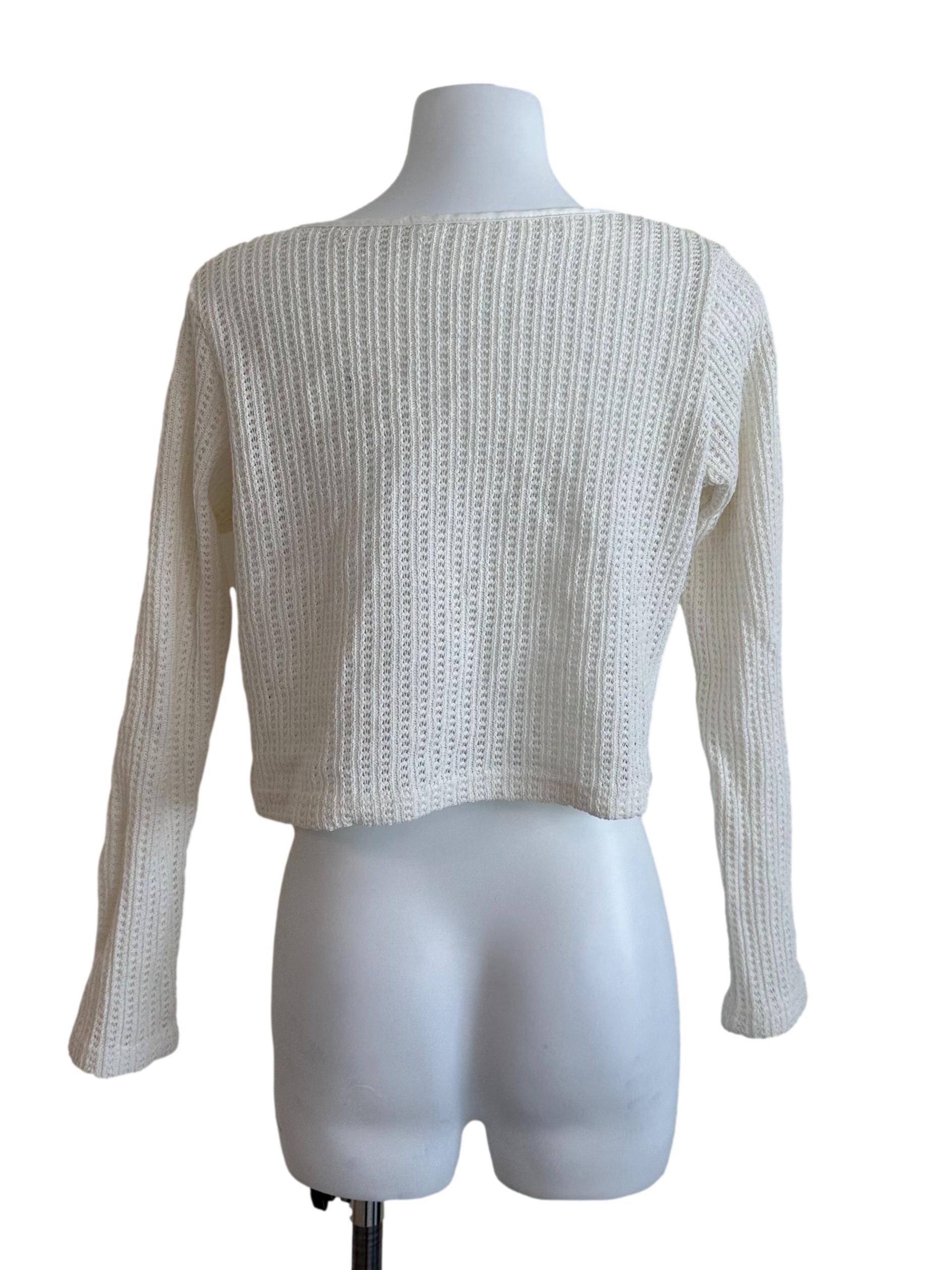 Pearl White Knit Front Tie Cardigan