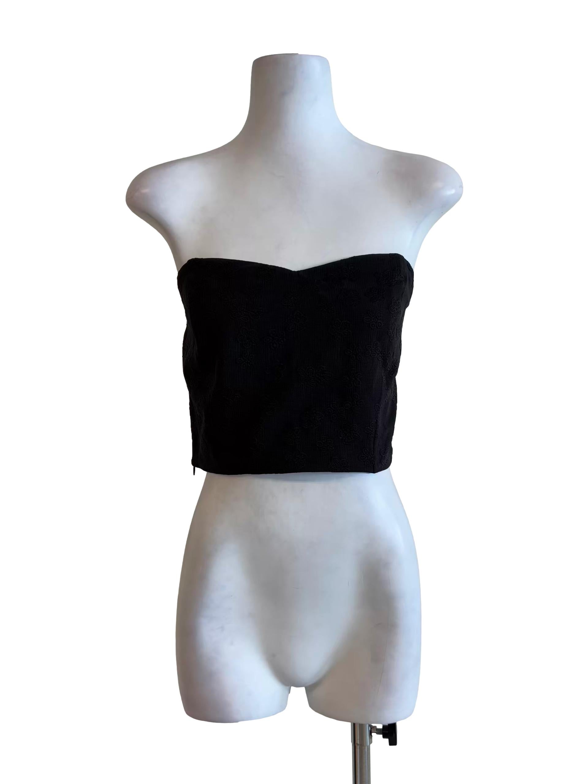 Ink Black Strapless Embroidered Top