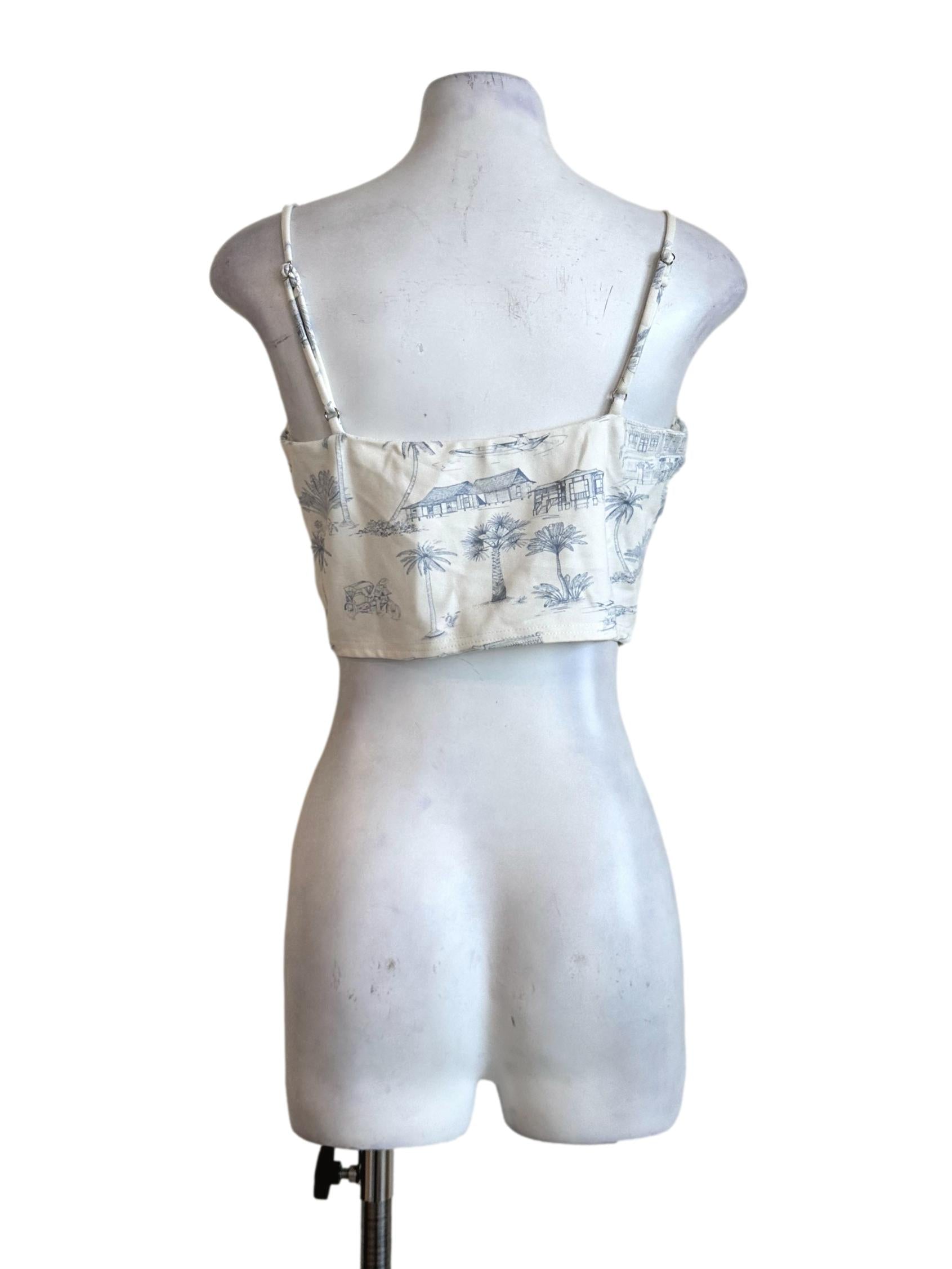 White Printed Sleeveless Crop Top TCL