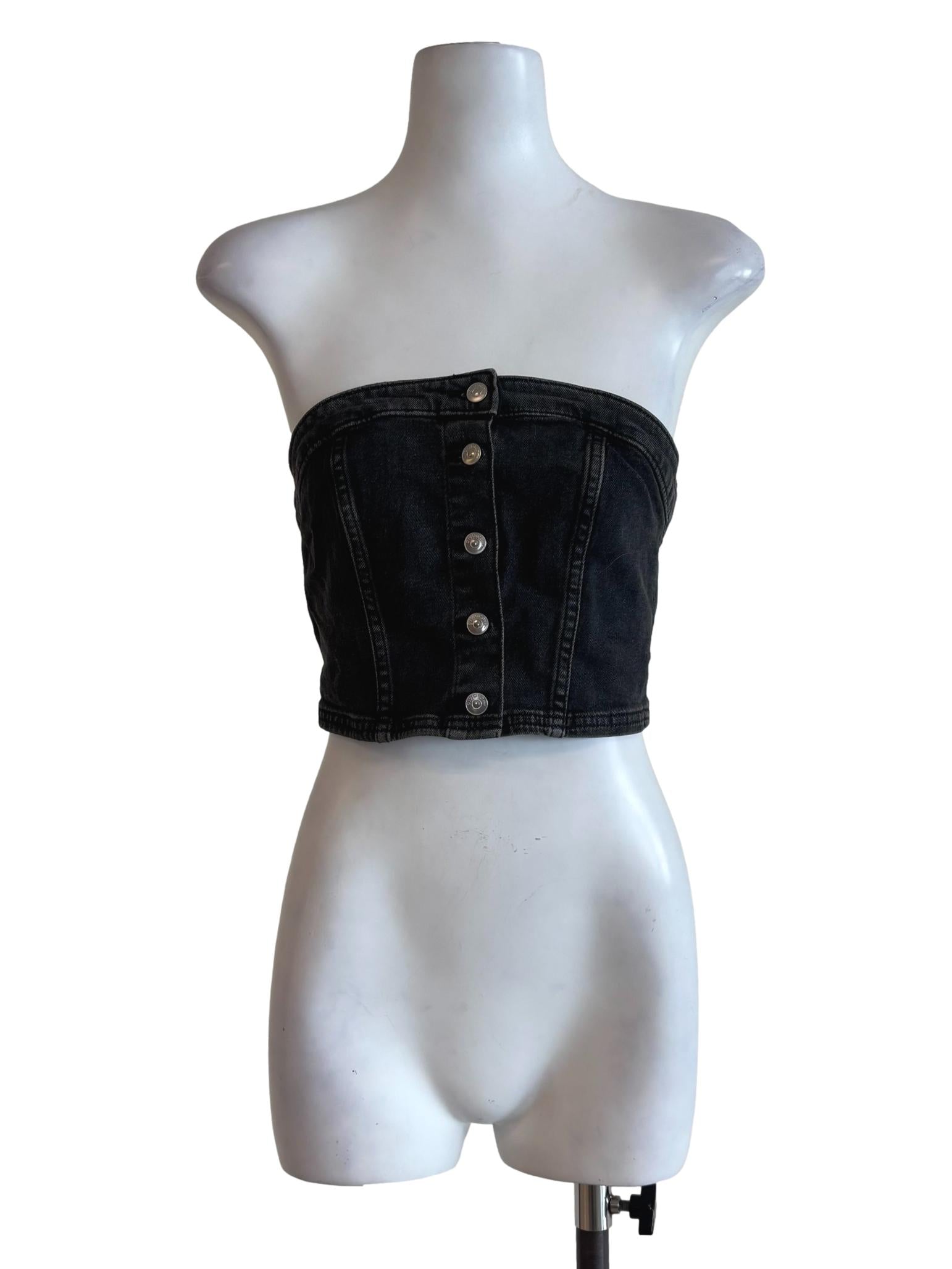 H&M Black Strapless Denim Top | REFASH