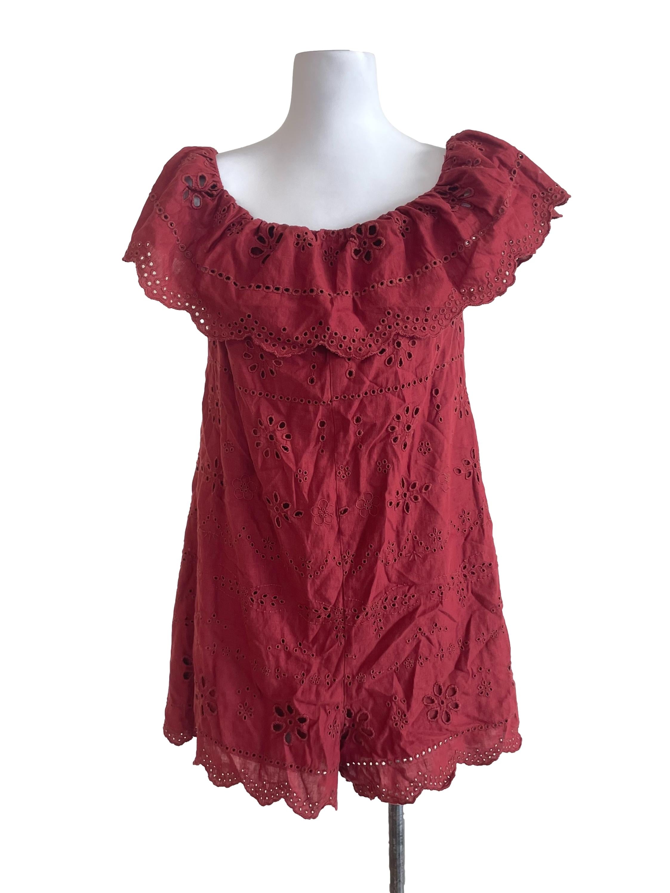 Brick Red Eyelet Off-Shoulder Dress