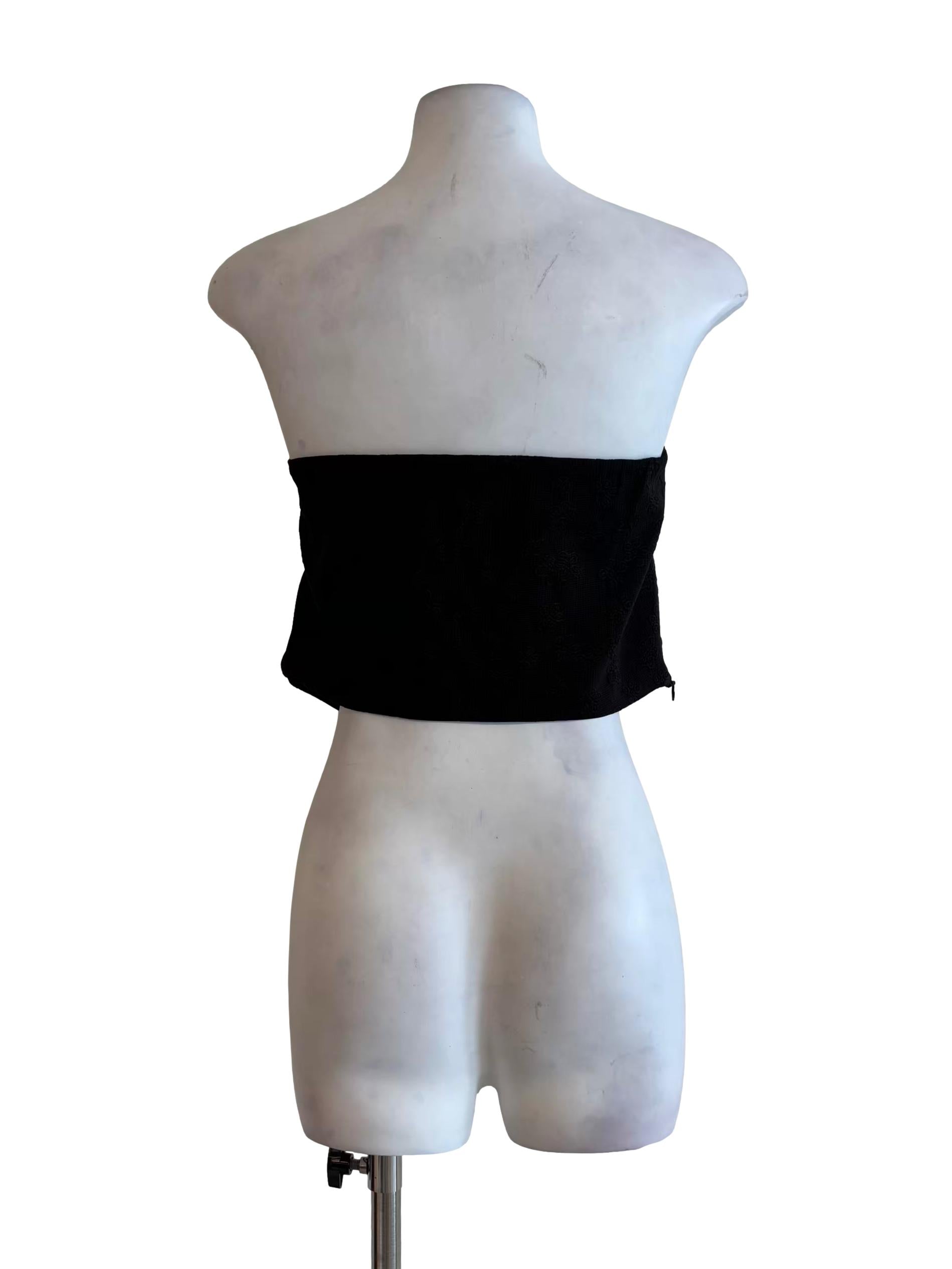Ink Black Strapless Embroidered Top
