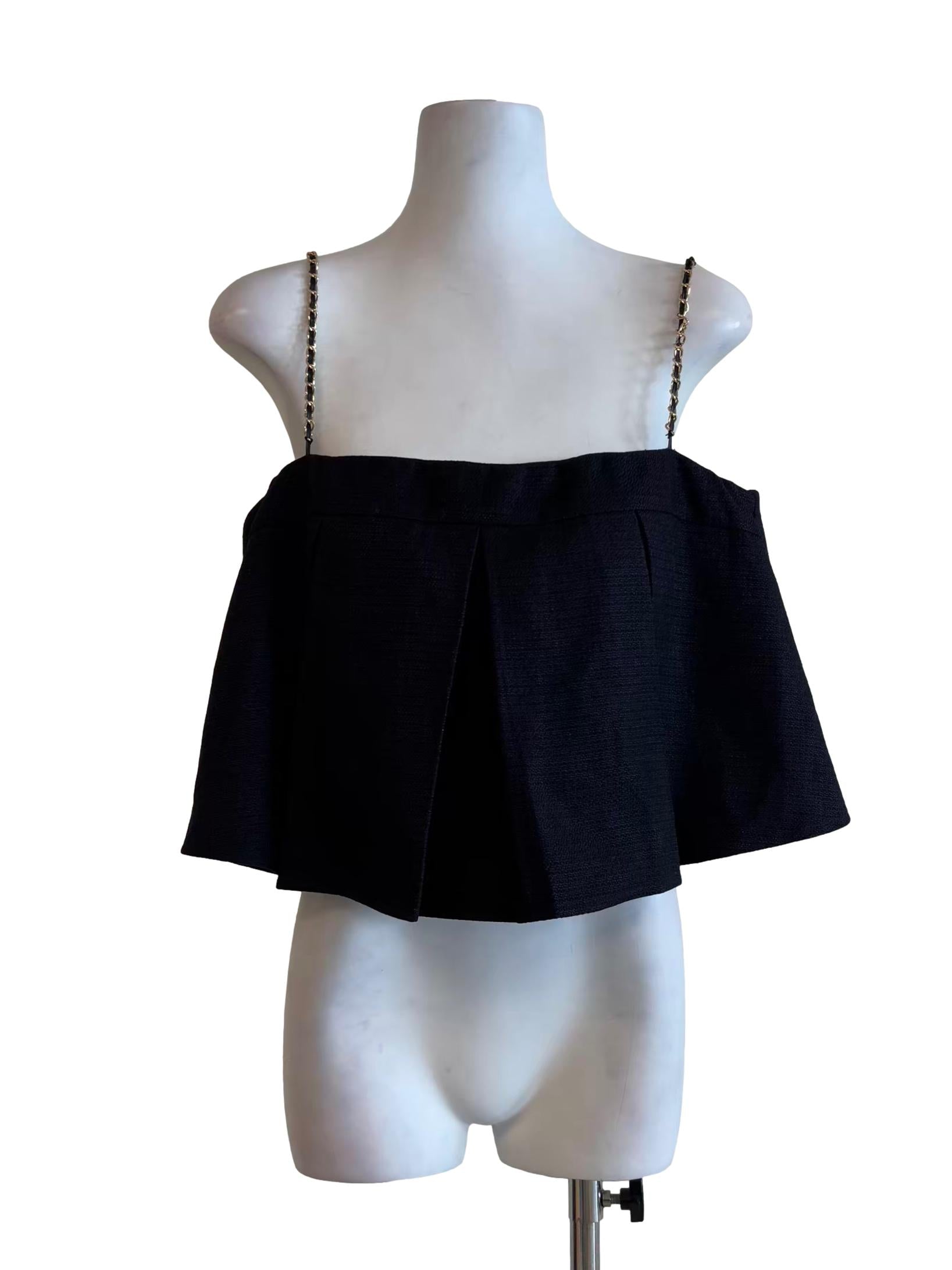 Blue Black Gold Strap Tweed Top