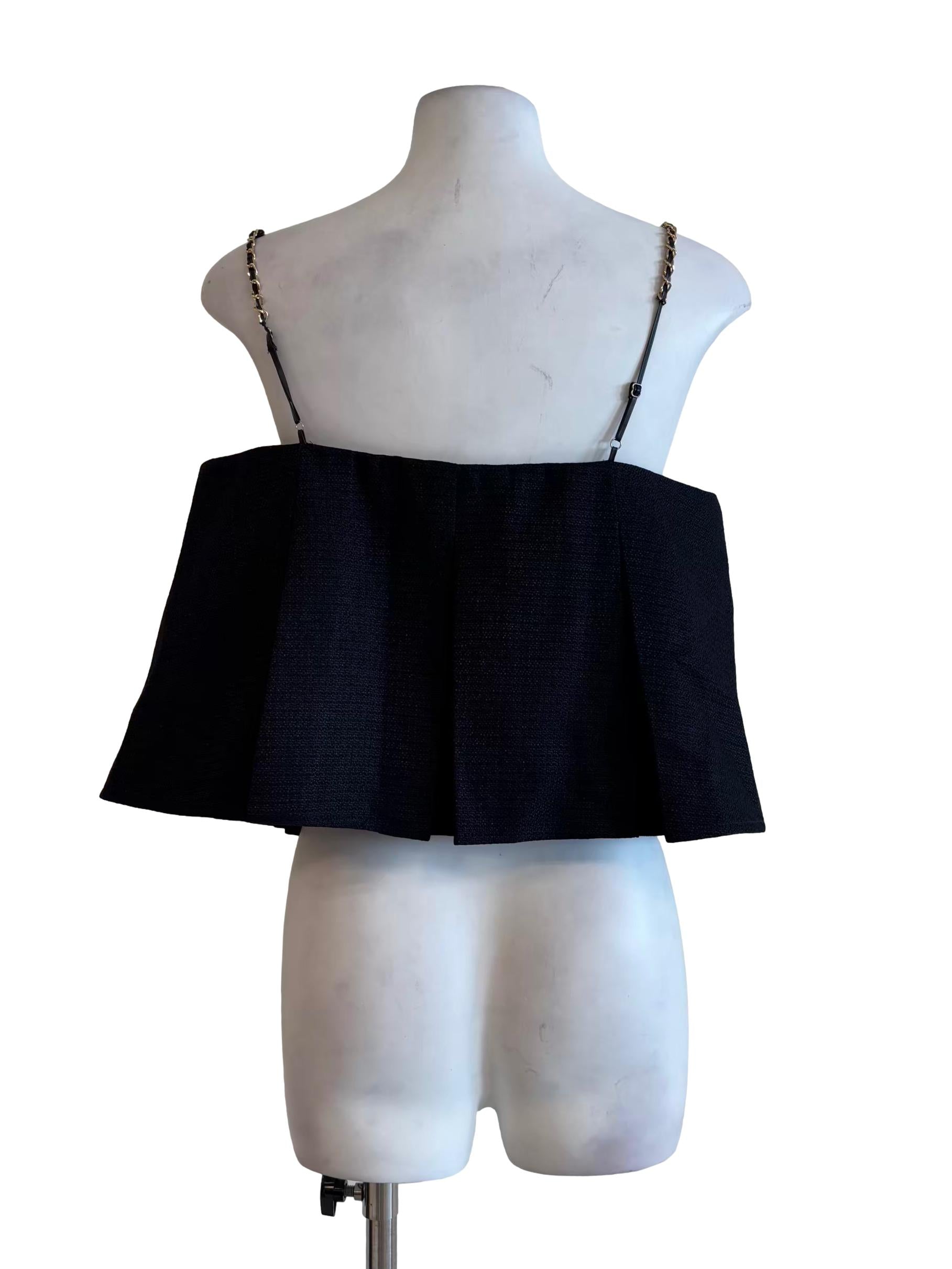 Blue Black Gold Strap Tweed Top