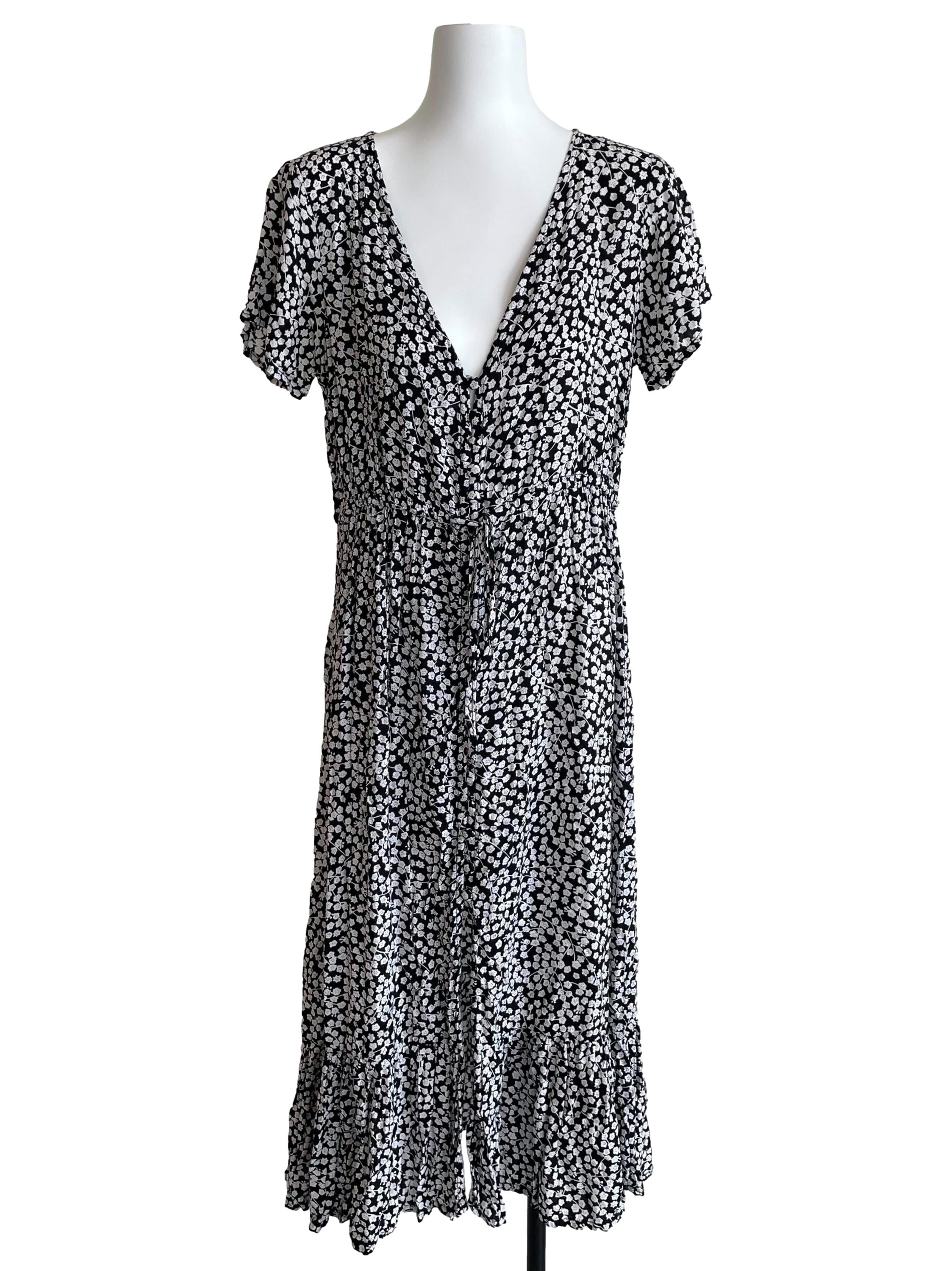 Black & White Floral Button Down Dress