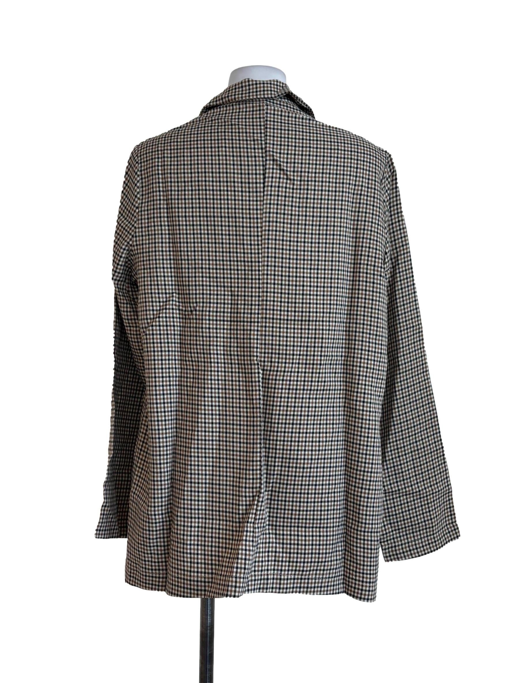 Brown Plaid Double Breasted Cutaway Blazer