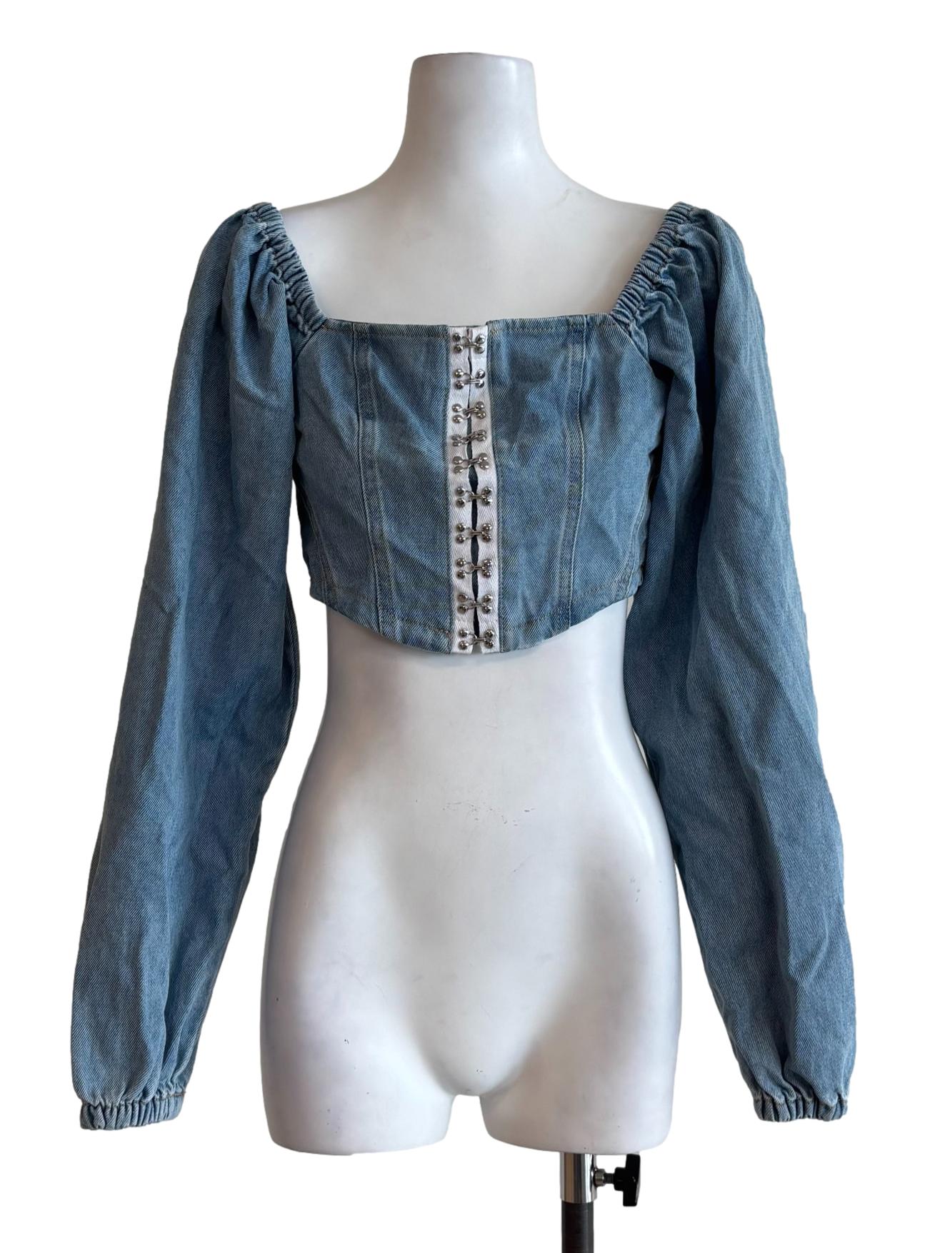 Light Denim Longsleeve Corset Top