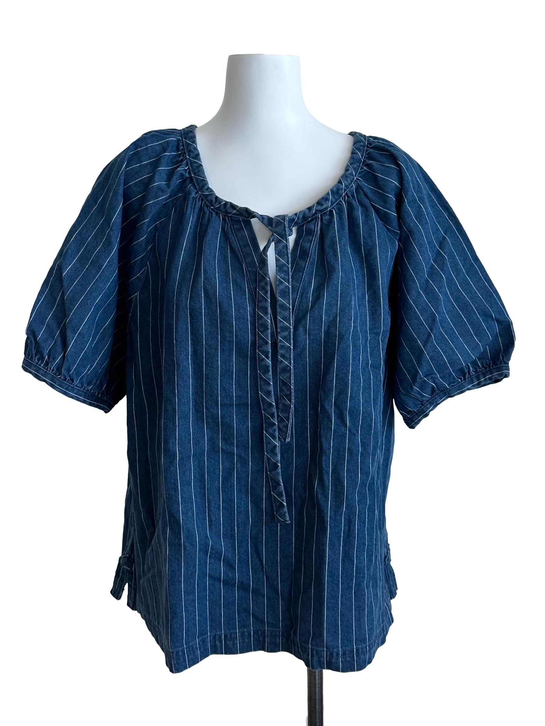 Indigo Blue Denim Stripe Blouse