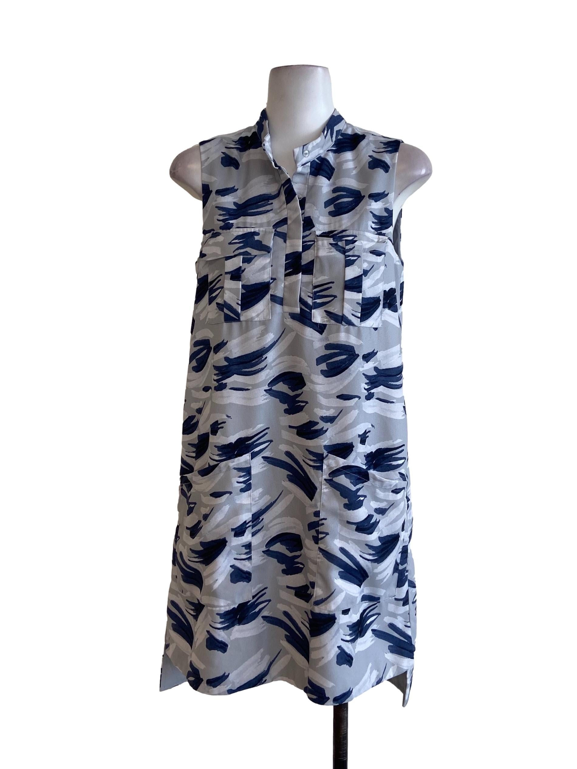 Coin Grey & Blue Sleeveless Yoke Button Down Dress