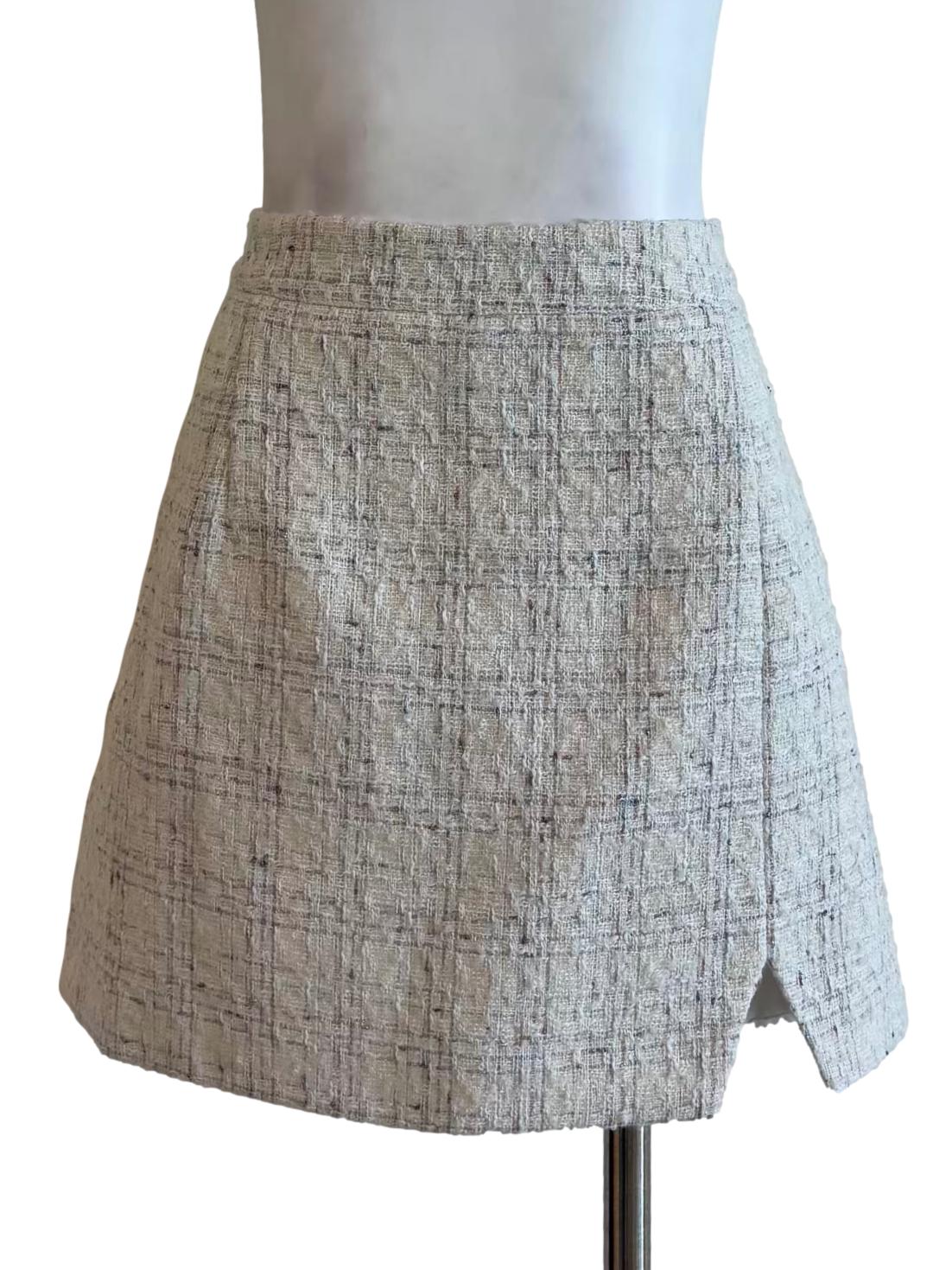 Powder White Mini Tweed Skirt