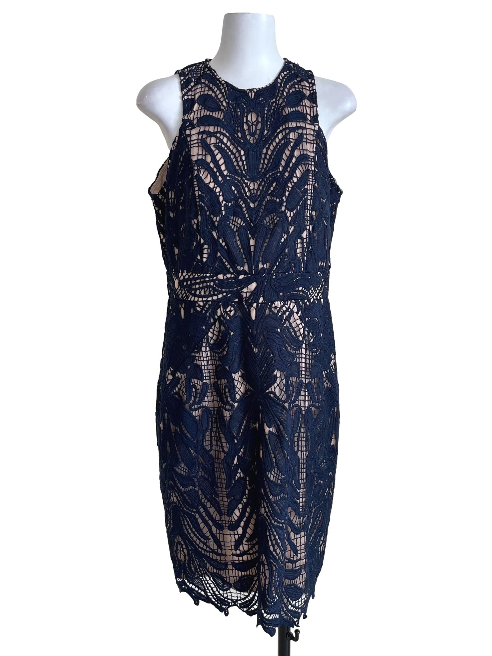 Navy Blue Sleeveless Lace Dress