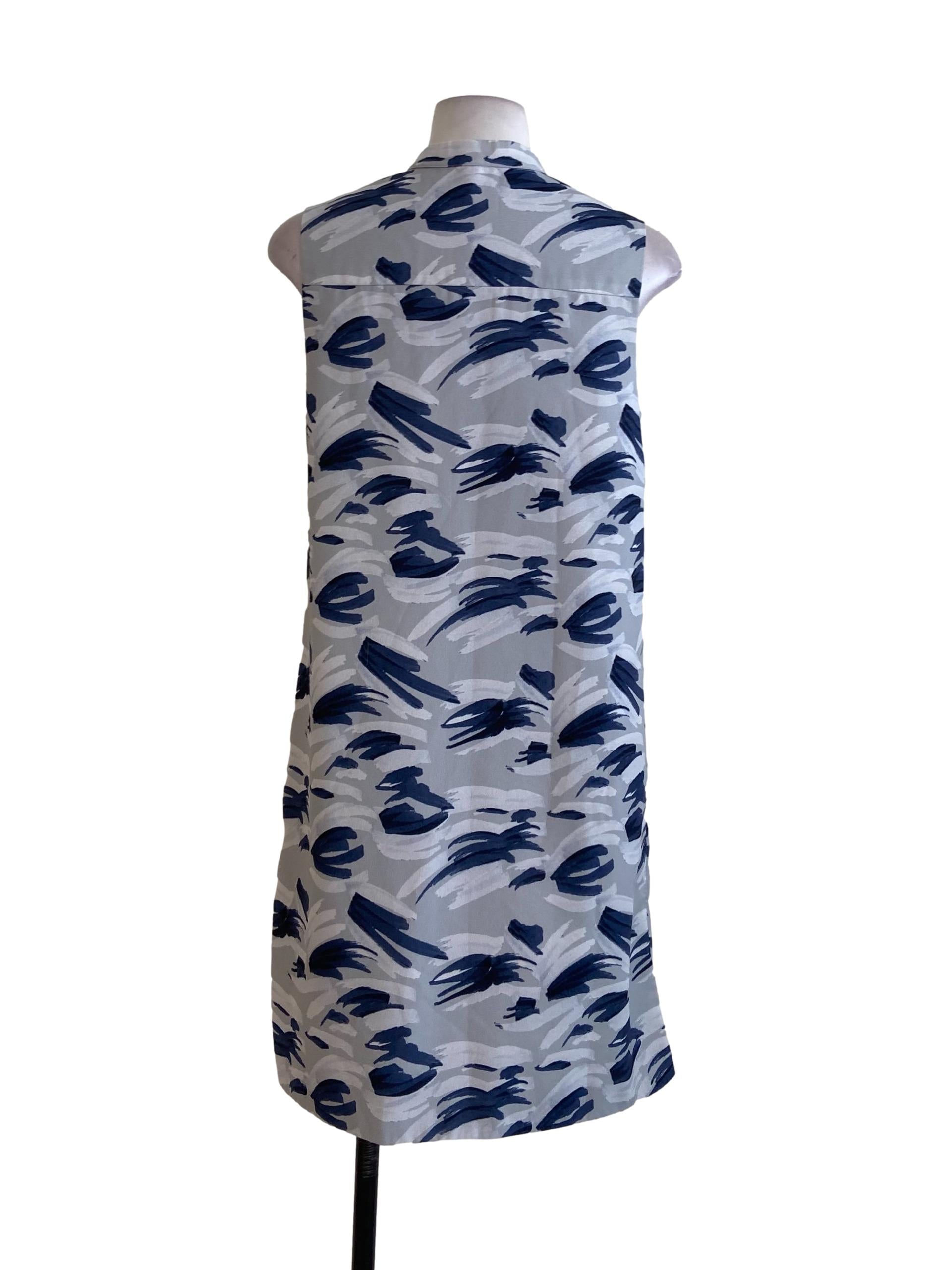 Coin Grey & Blue Sleeveless Yoke Button Down Dress