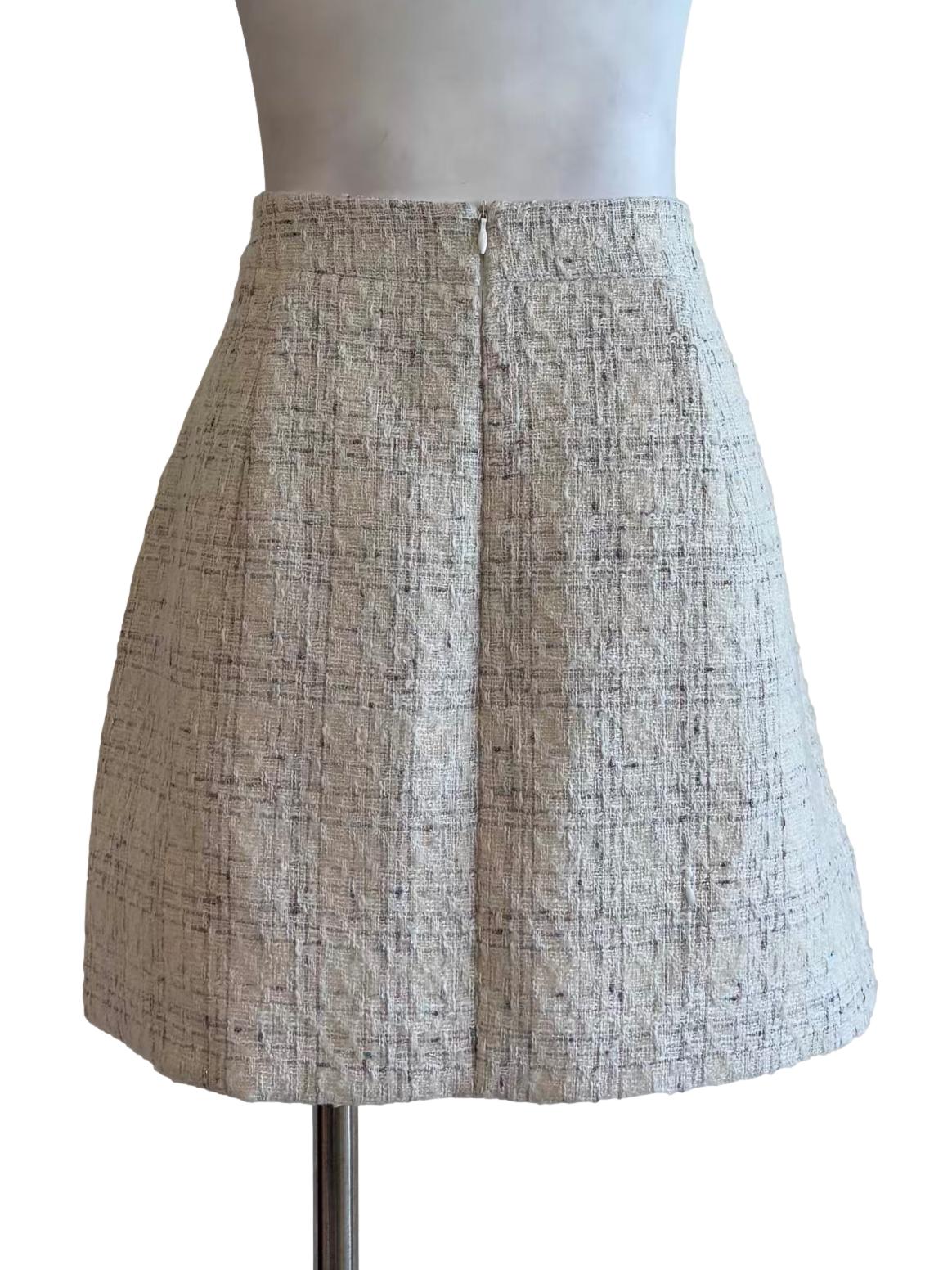 Powder White Mini Tweed Skirt