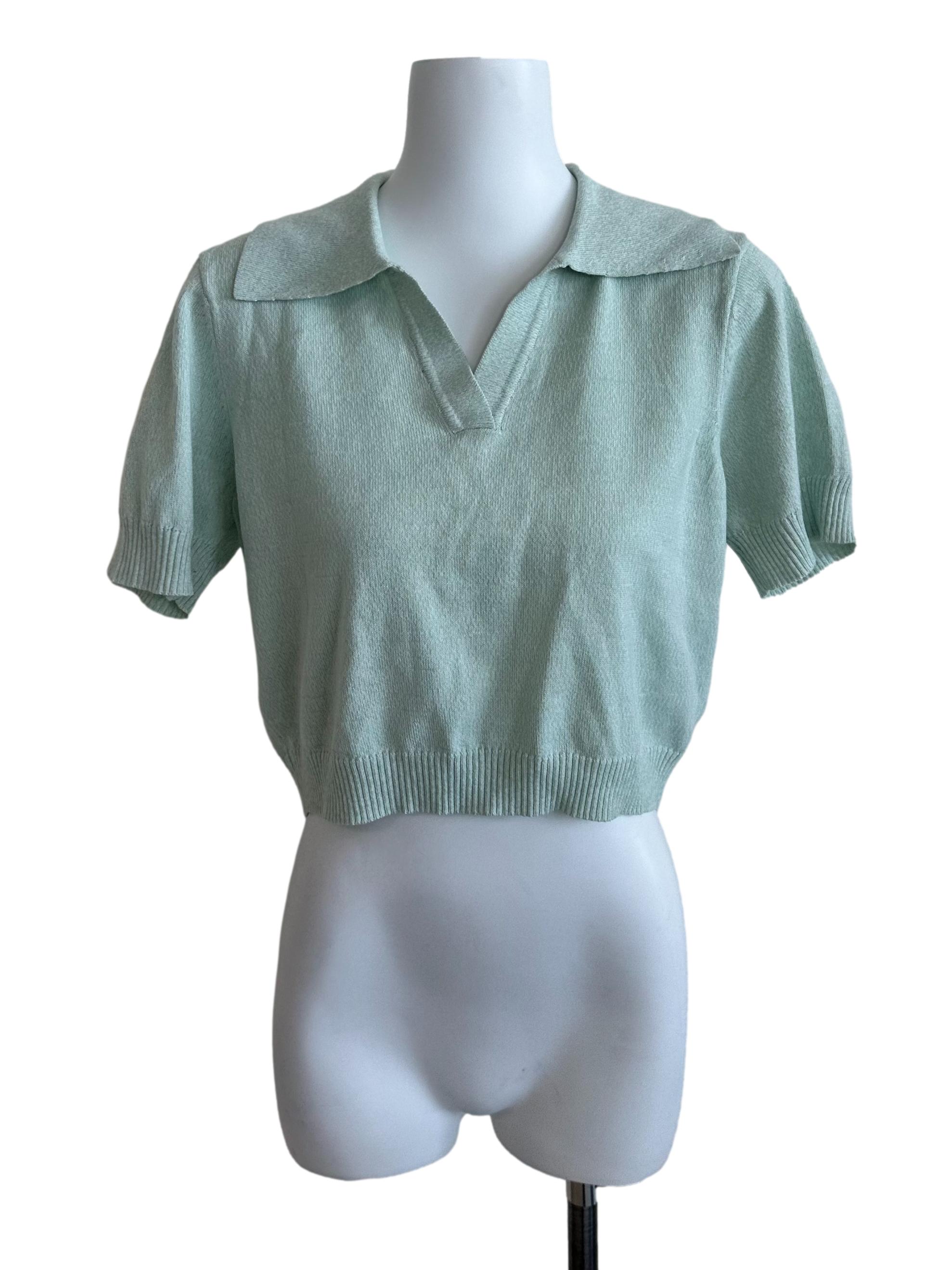 Mint Green Knit Collar Top