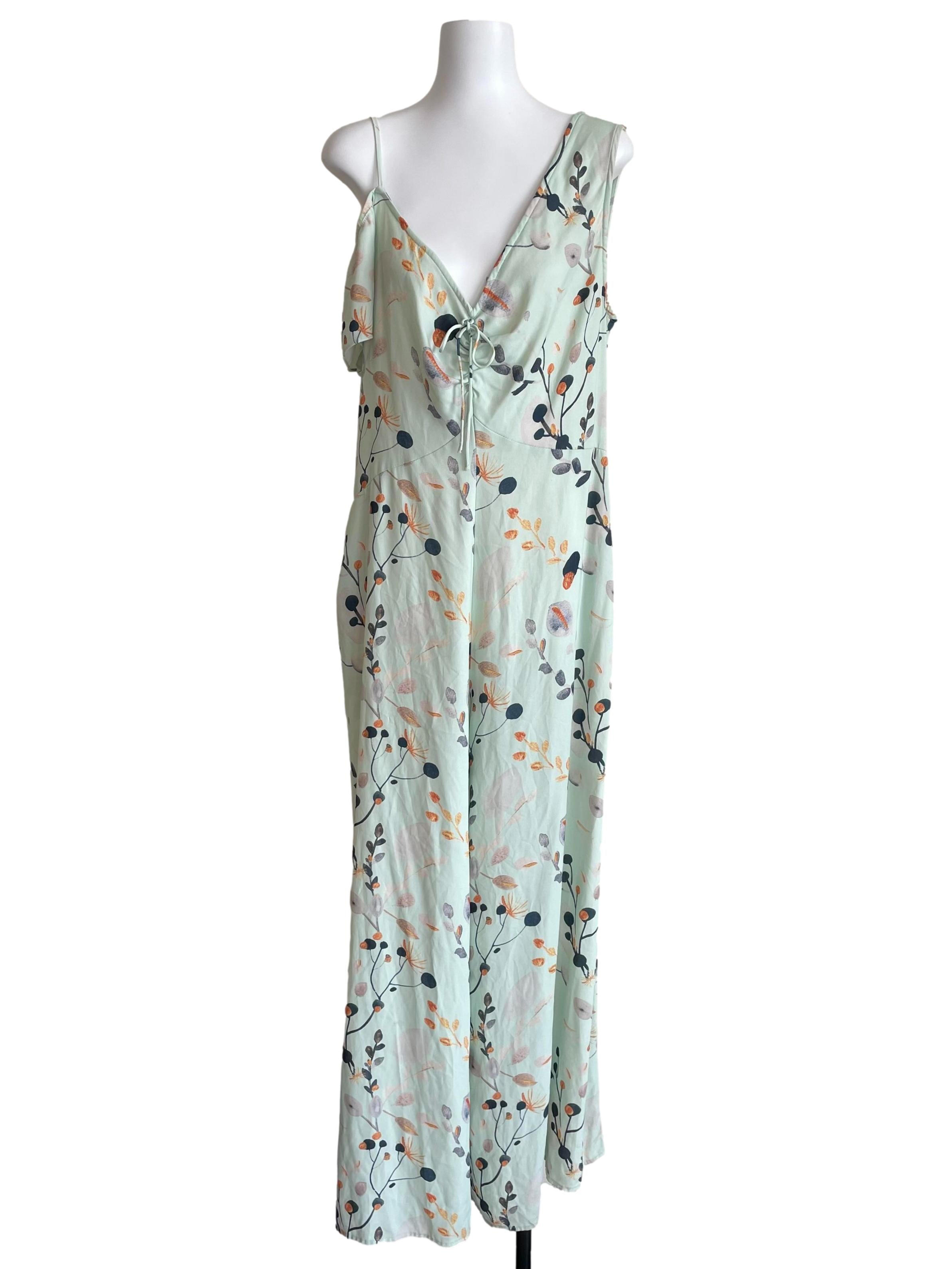 Pastel Green Floral V Neck Jumpsuit