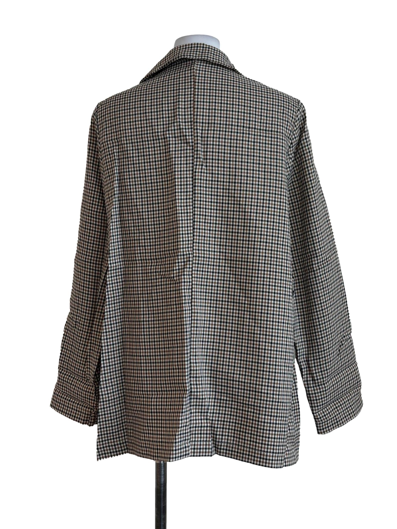 Brown Plaid Double Breasted Cutaway Blazer