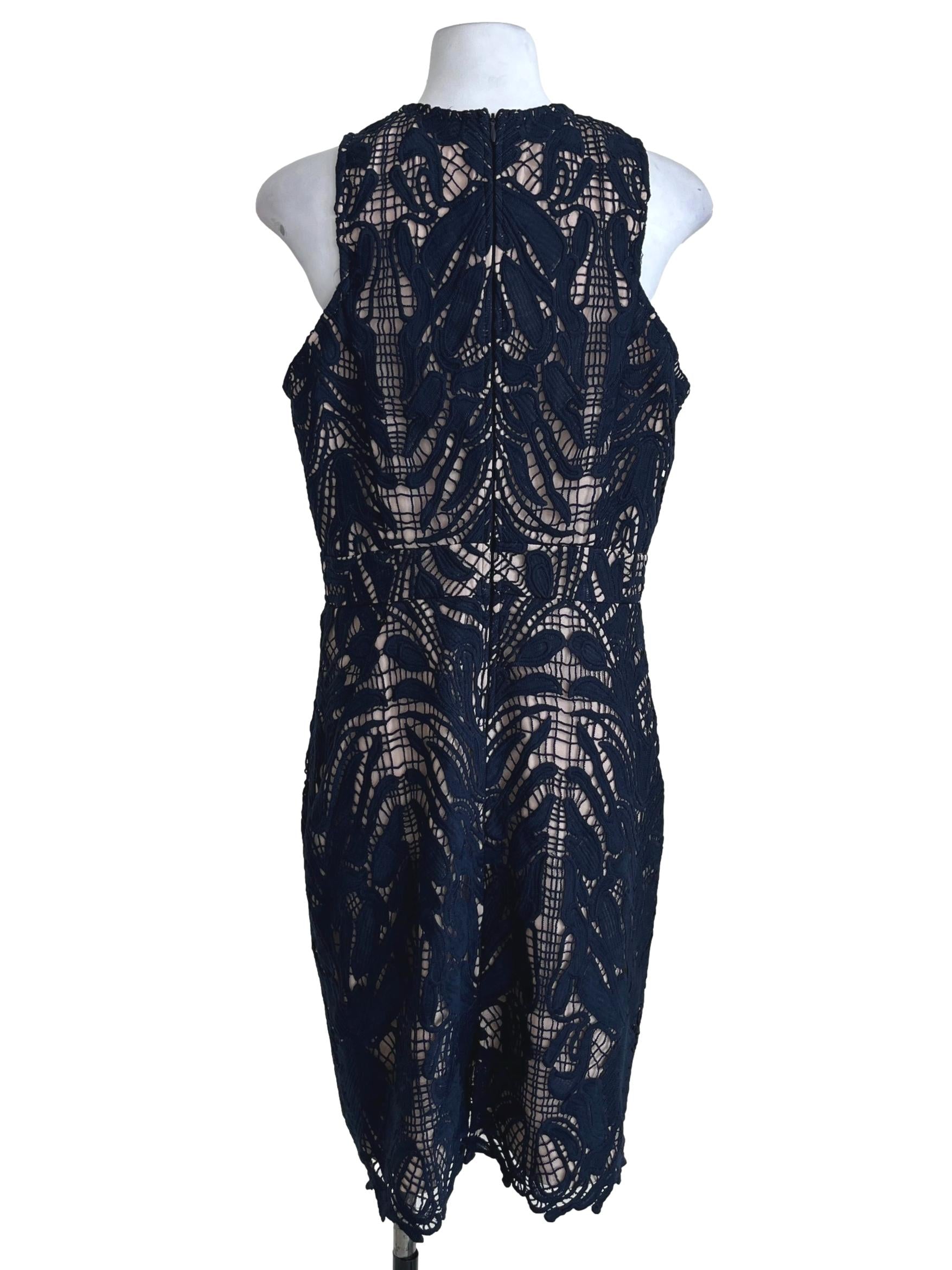 Navy Blue Sleeveless Lace Dress