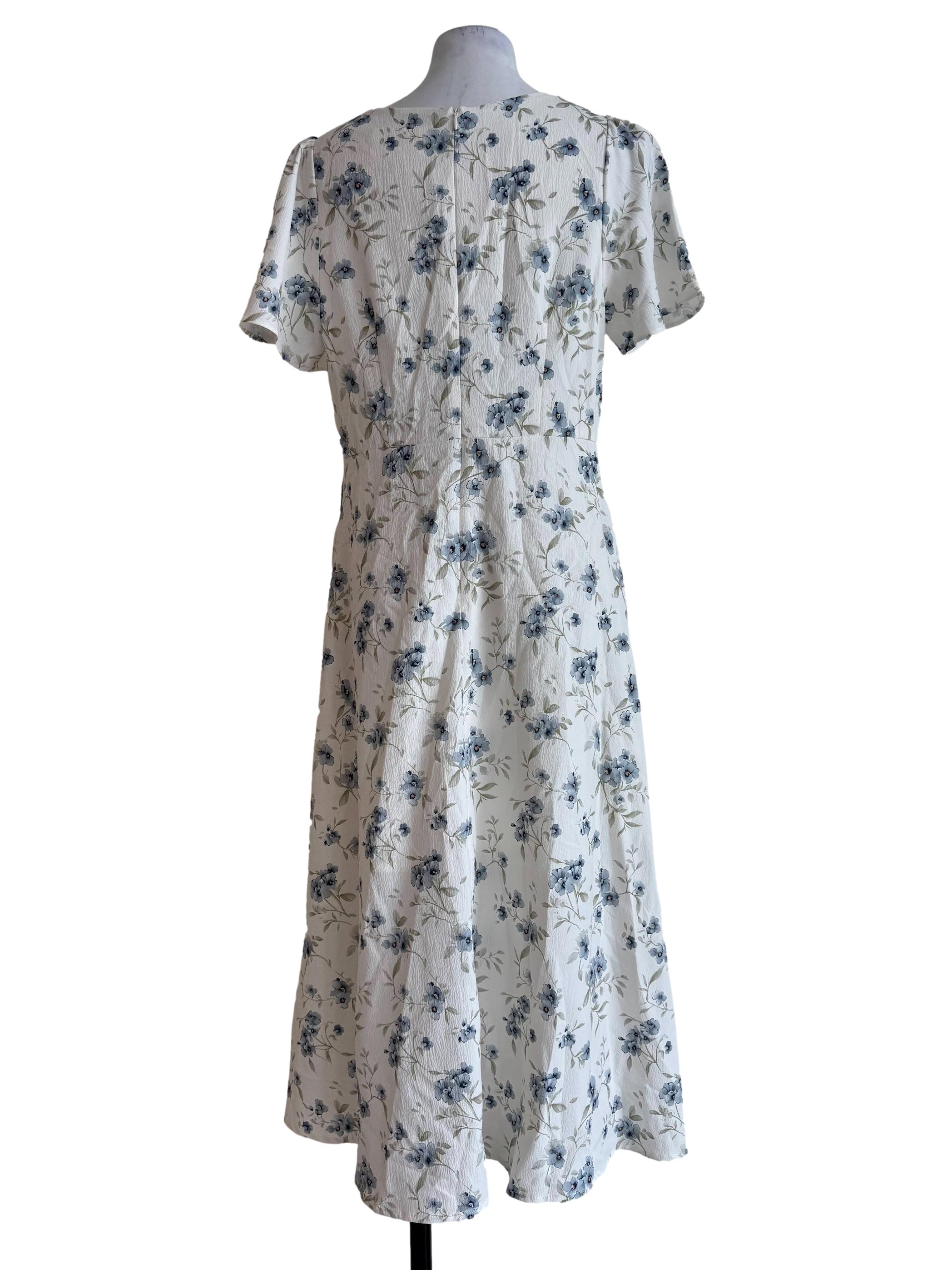 Pearl White With Prints Drop Waist Dress