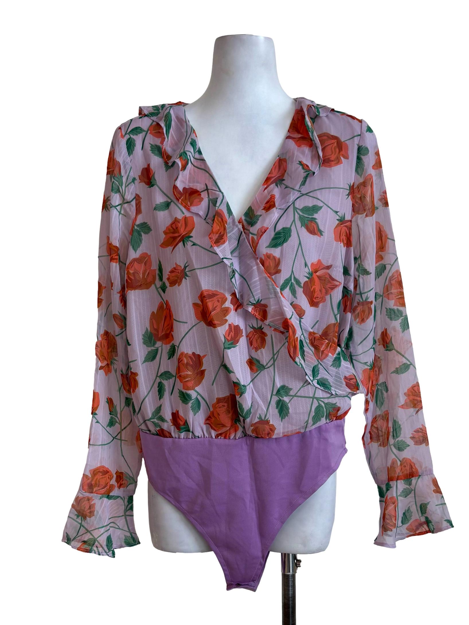 Periwinkle Floral Ruffle Bodysuit