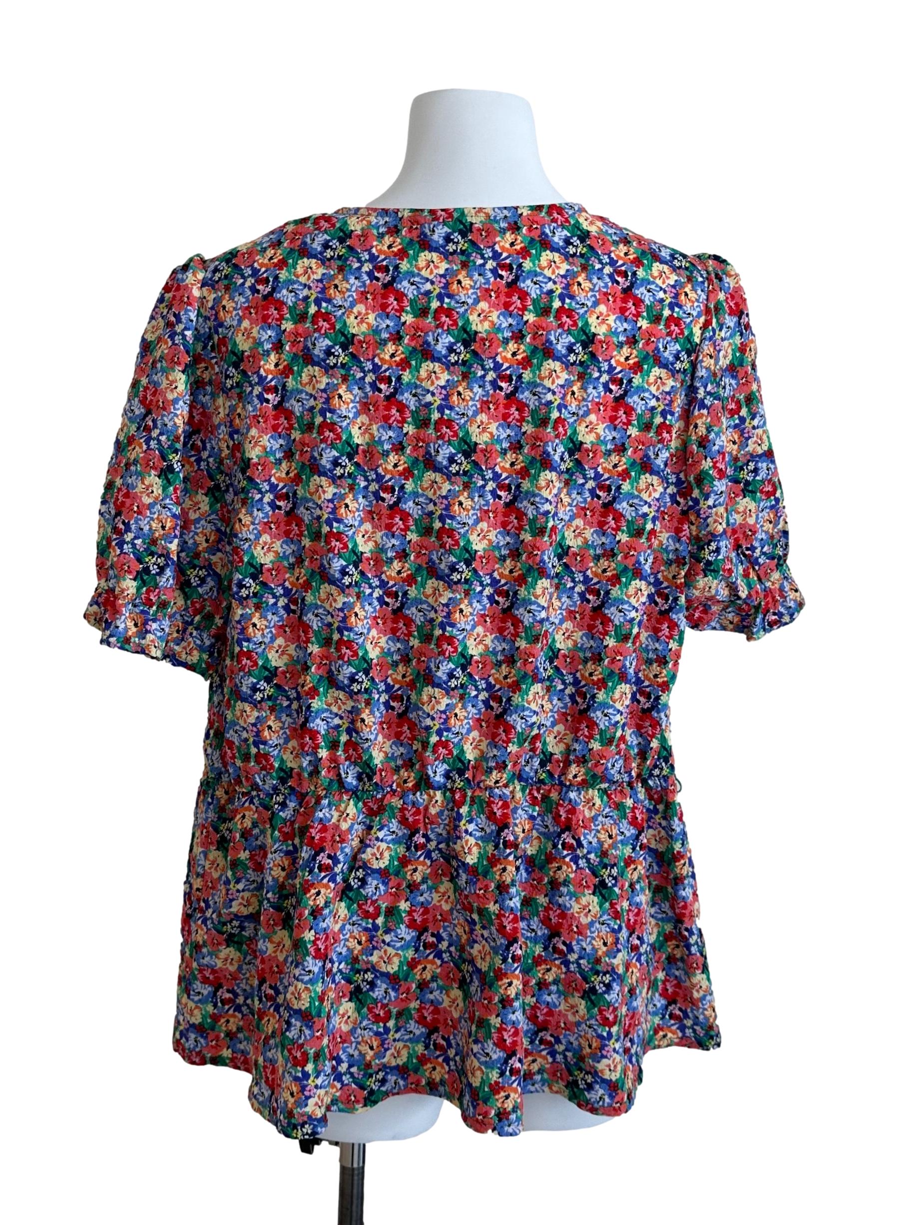 Multicolour Floral Pattern V Neck Top