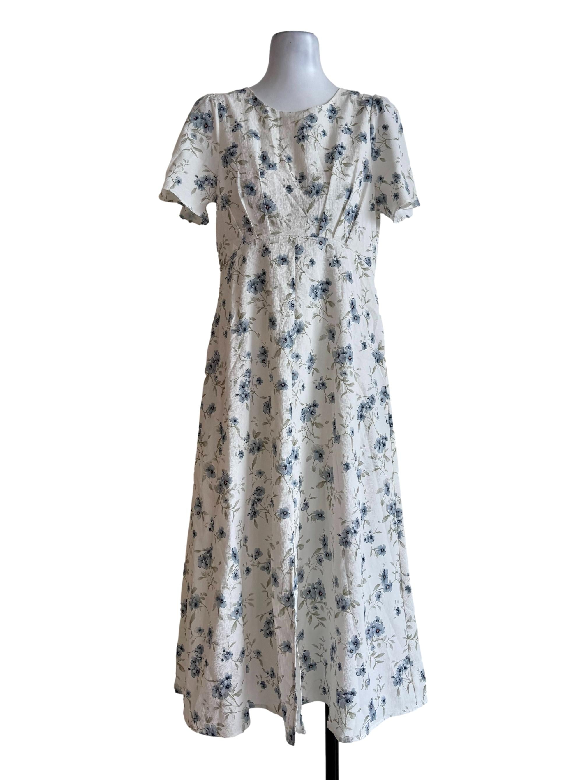 Pearl White With Prints Drop Waist Dress