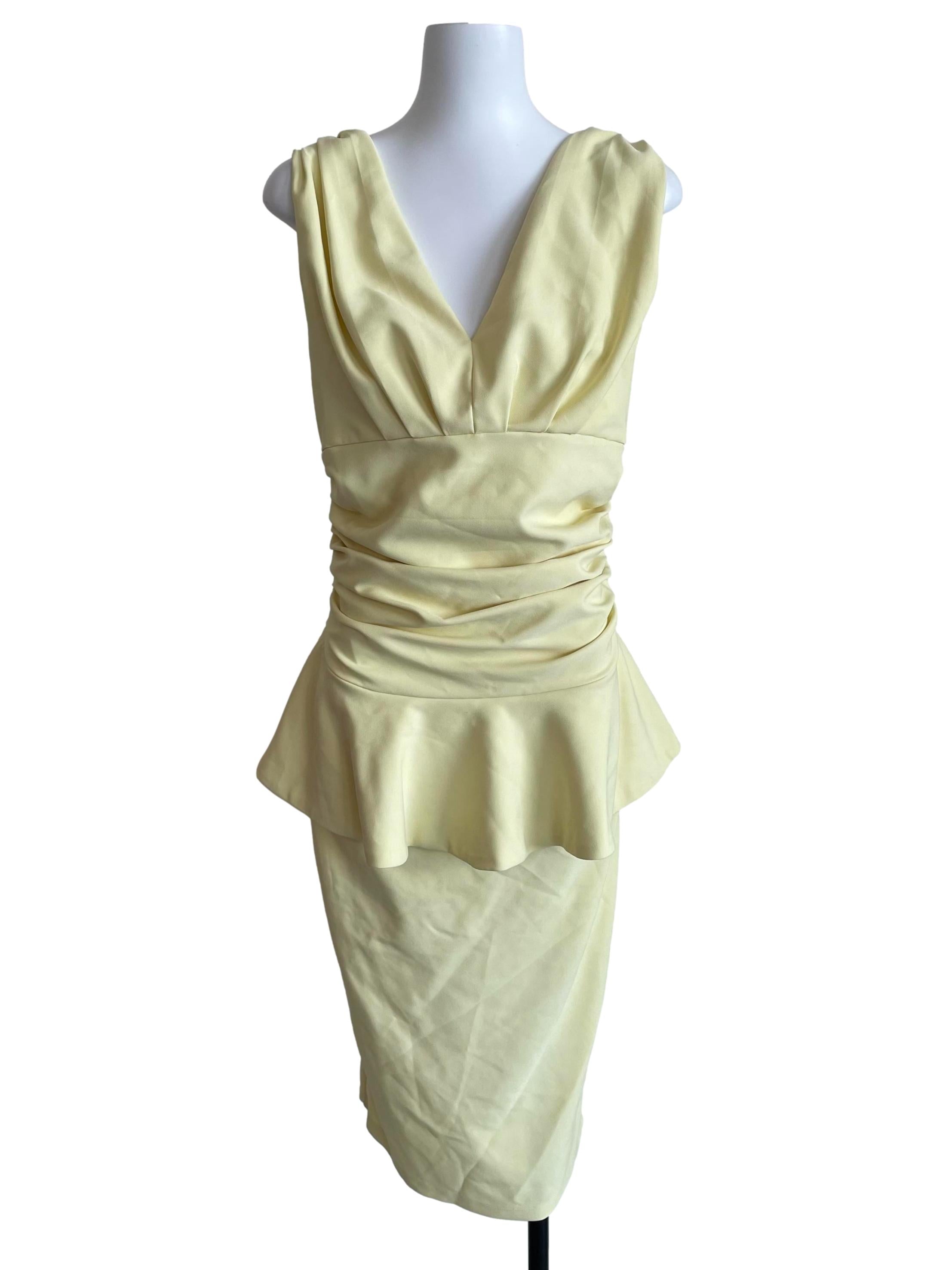 Pastel Yellow Draped Waist Bodycon Dress