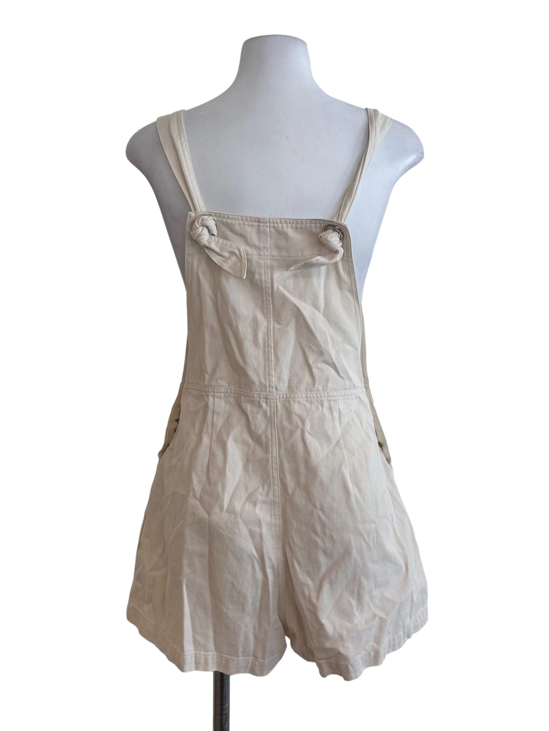 Oat Beige Denim Plain Rompers