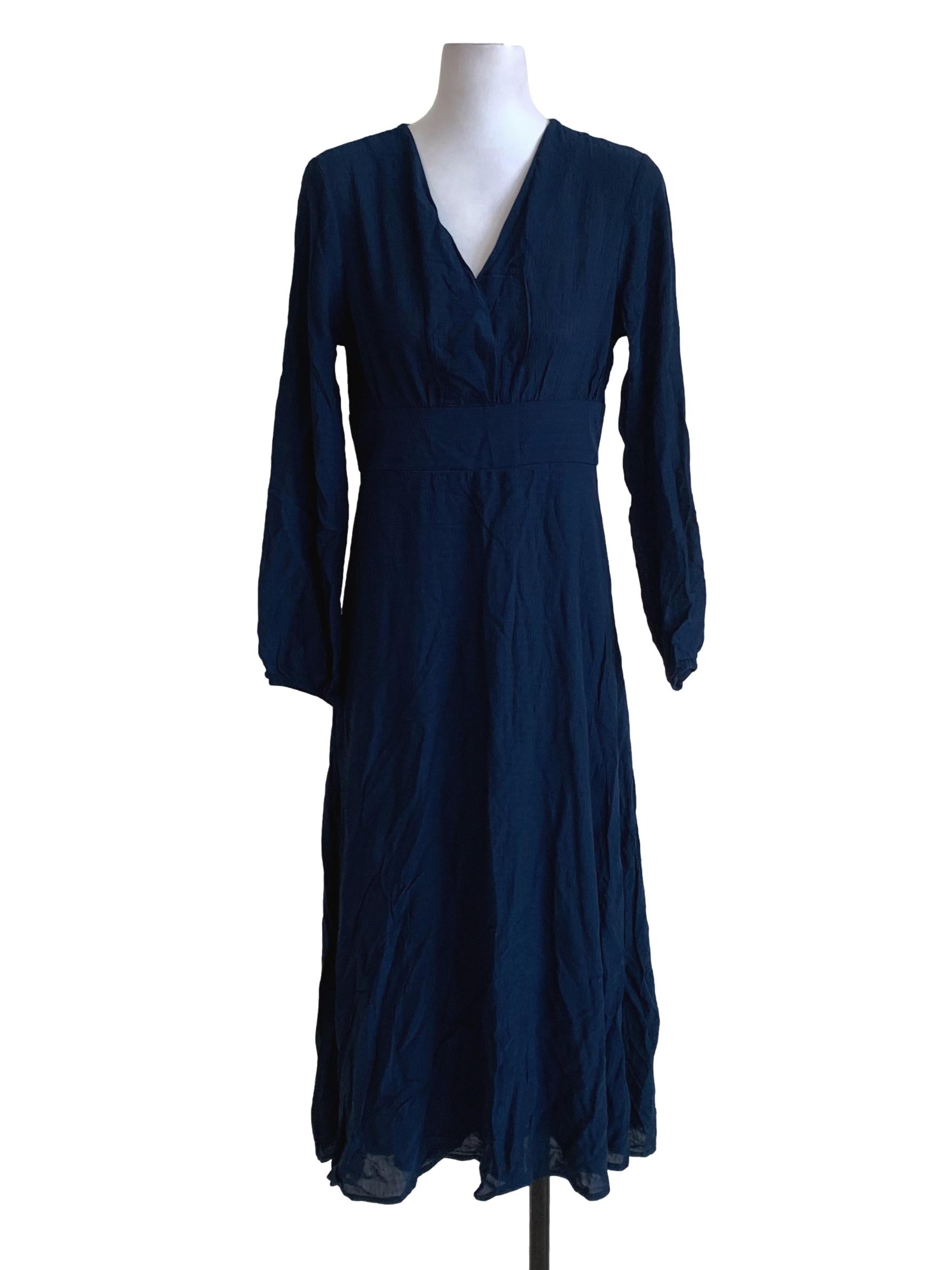 Navy Blue V-Neckline Empire Dress