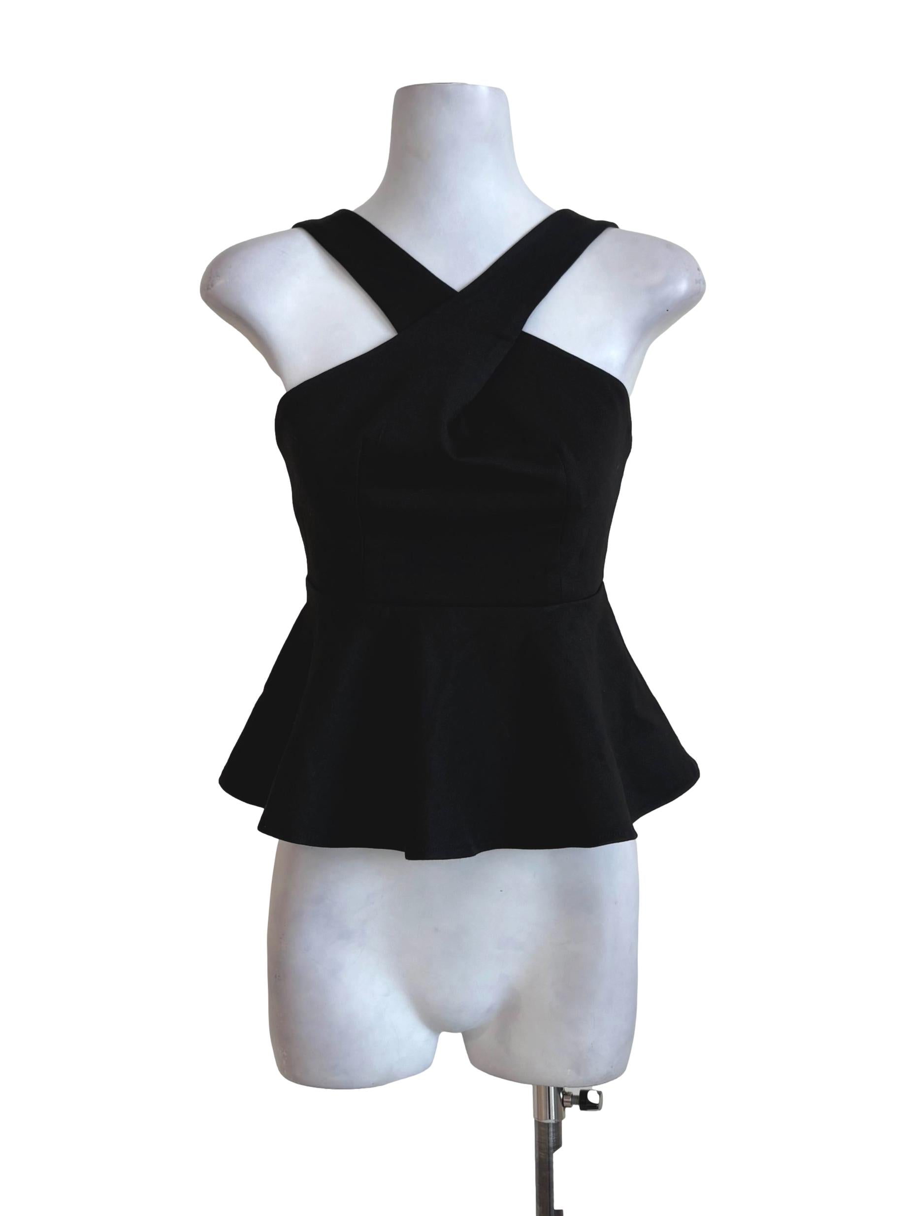 Black Cross Strap Peplum Top