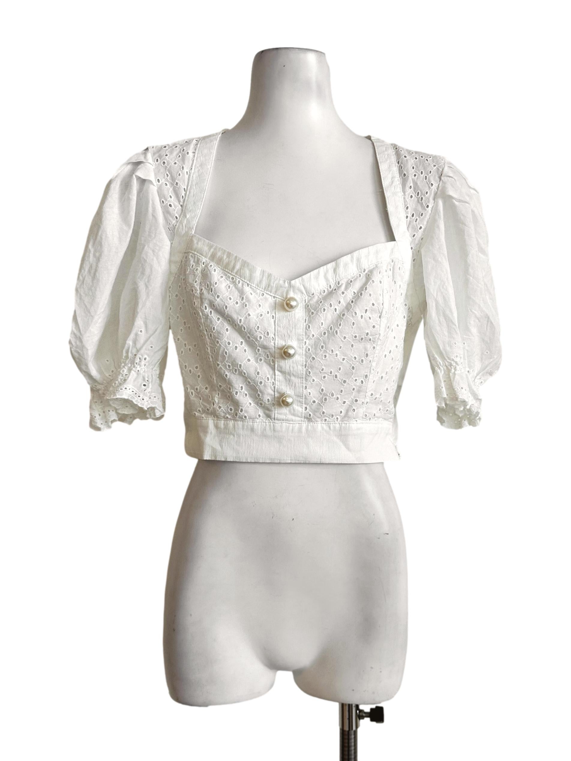 White Embroidery Pattern Top