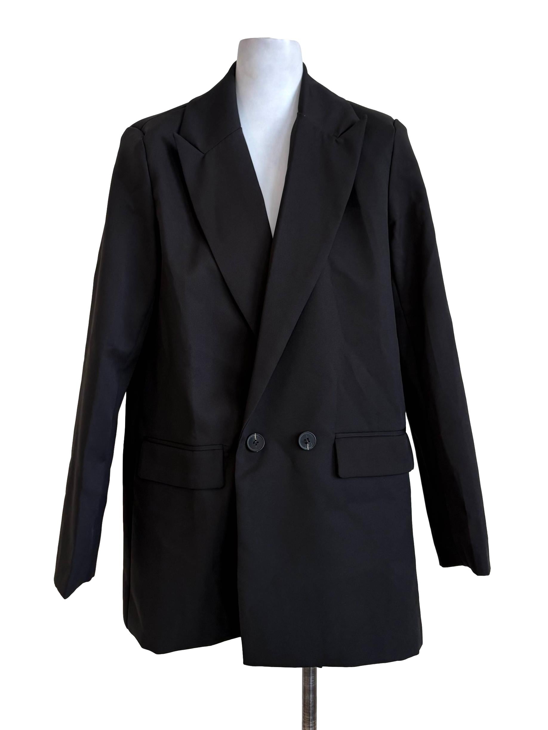 Black Double Breasted Cutaway Blazer