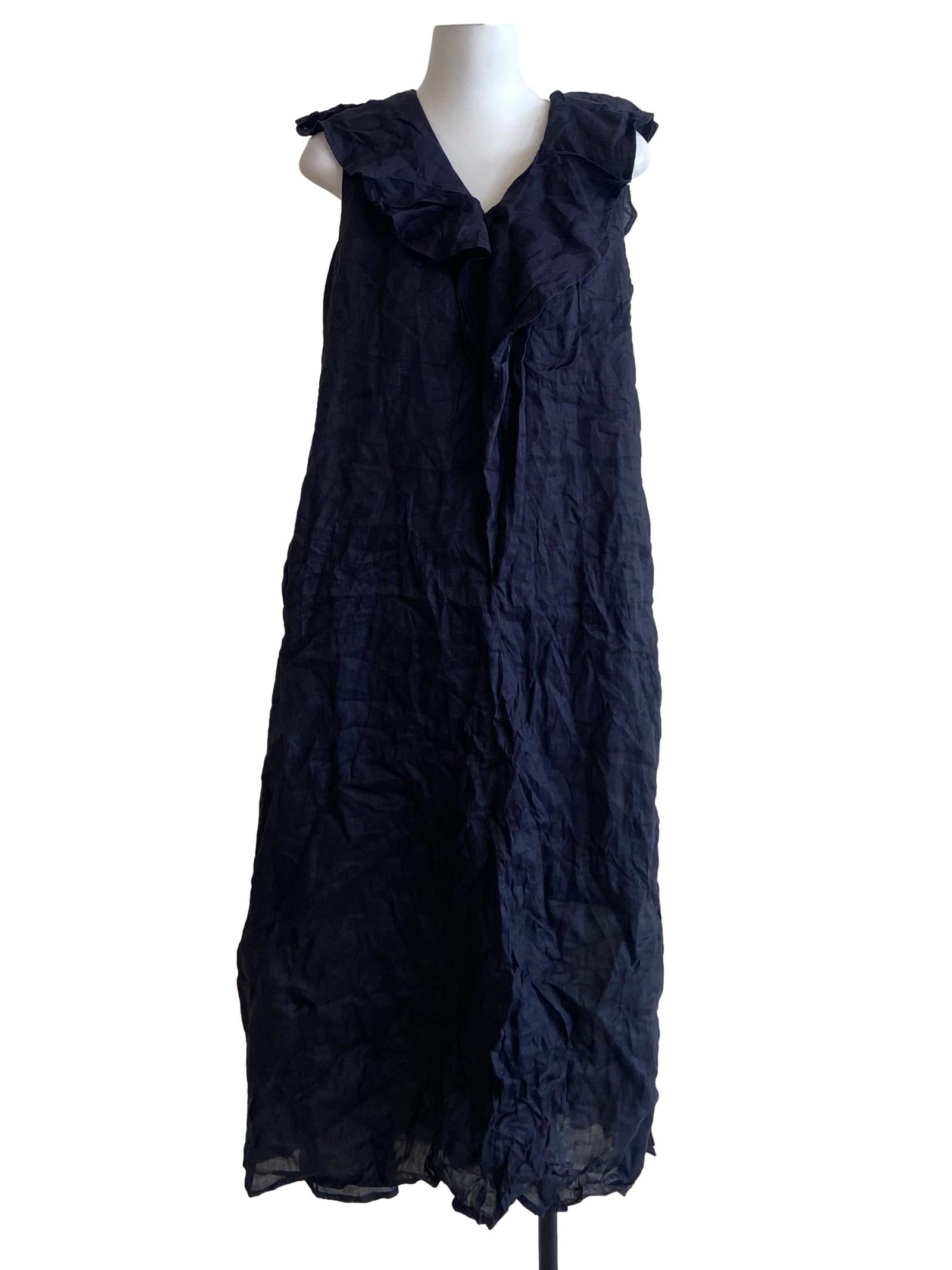 Midnight Blue Herringbone Ruffled Empire Dress