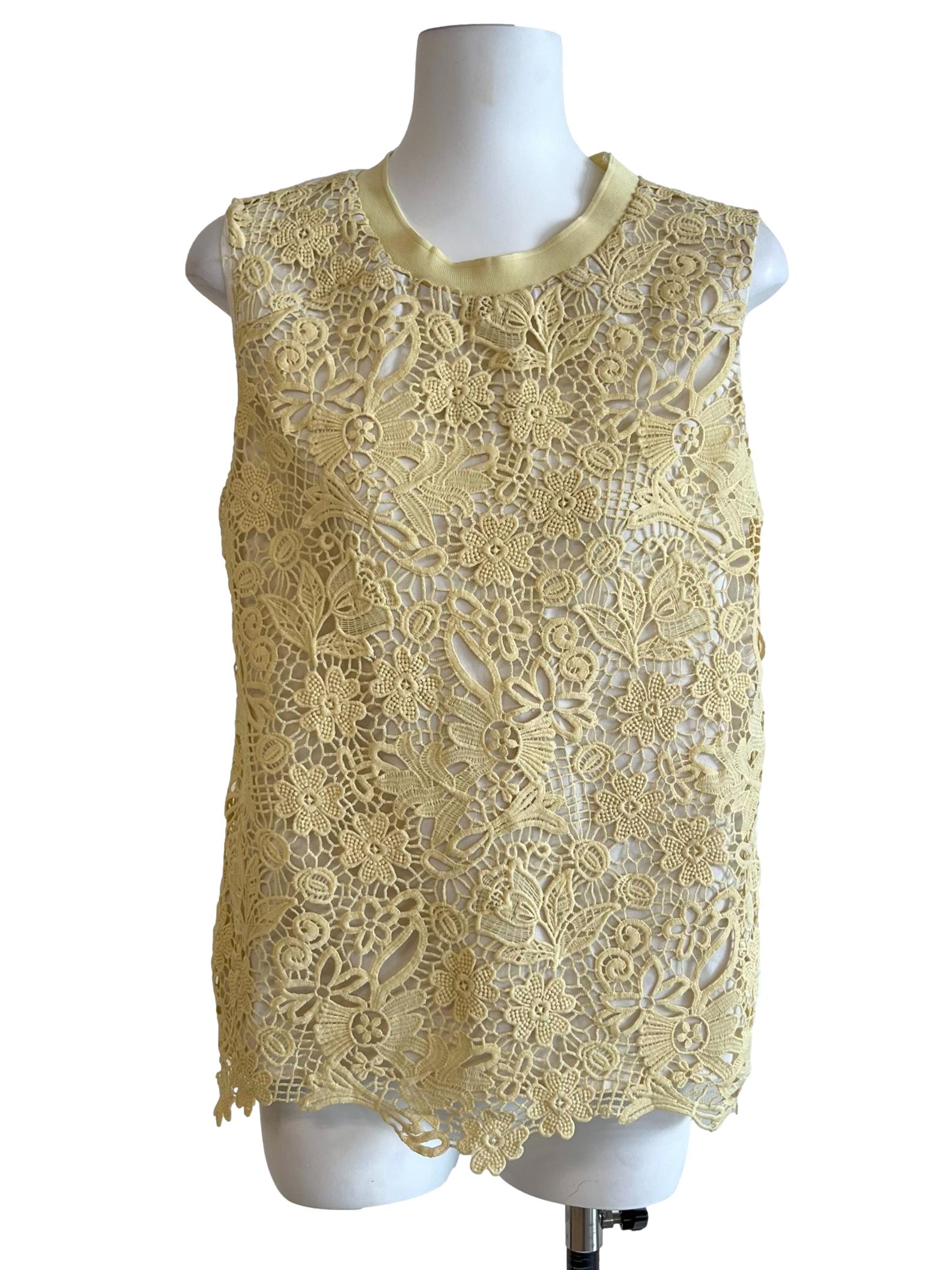 Blonde Yellow Floral Lace Sleeveless Top