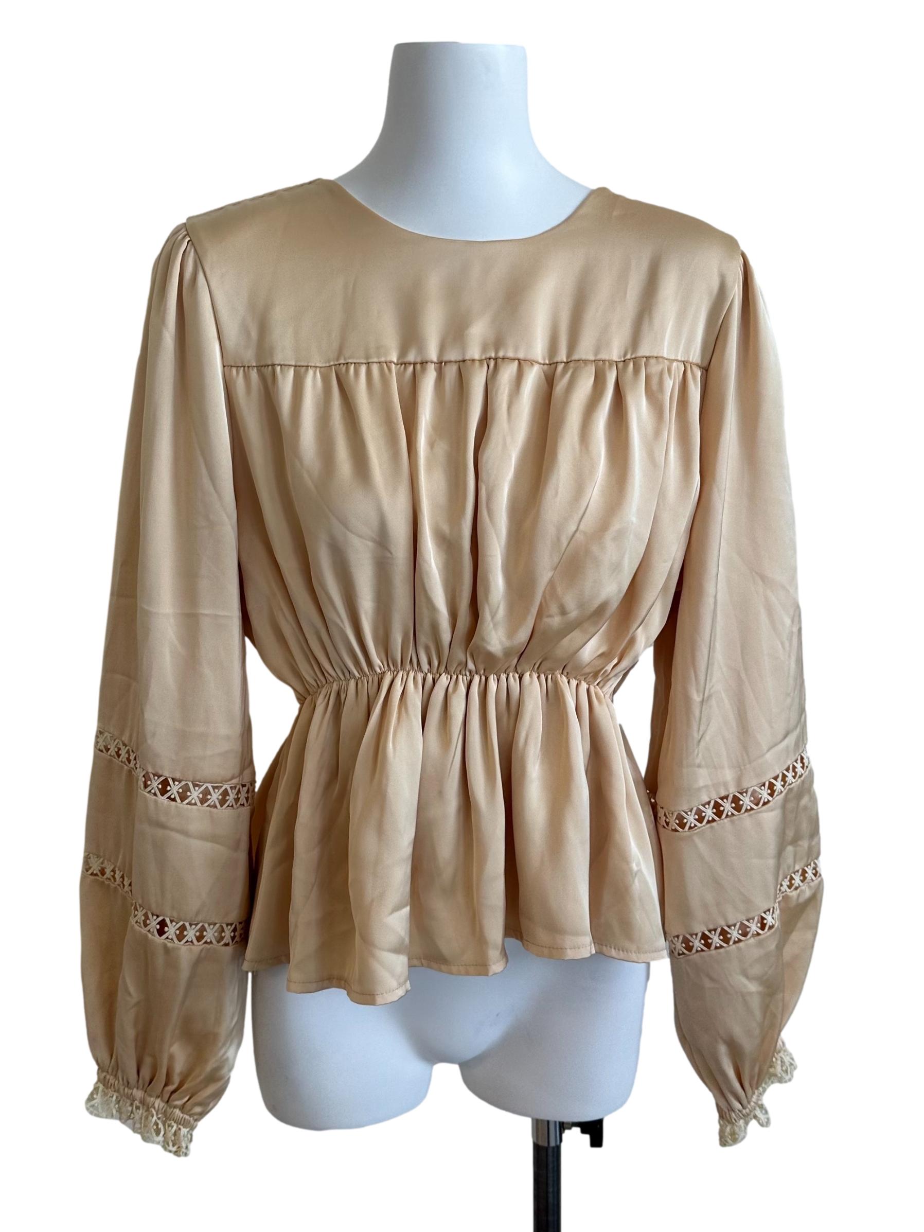 Champagne Beige Satin Peplum Top