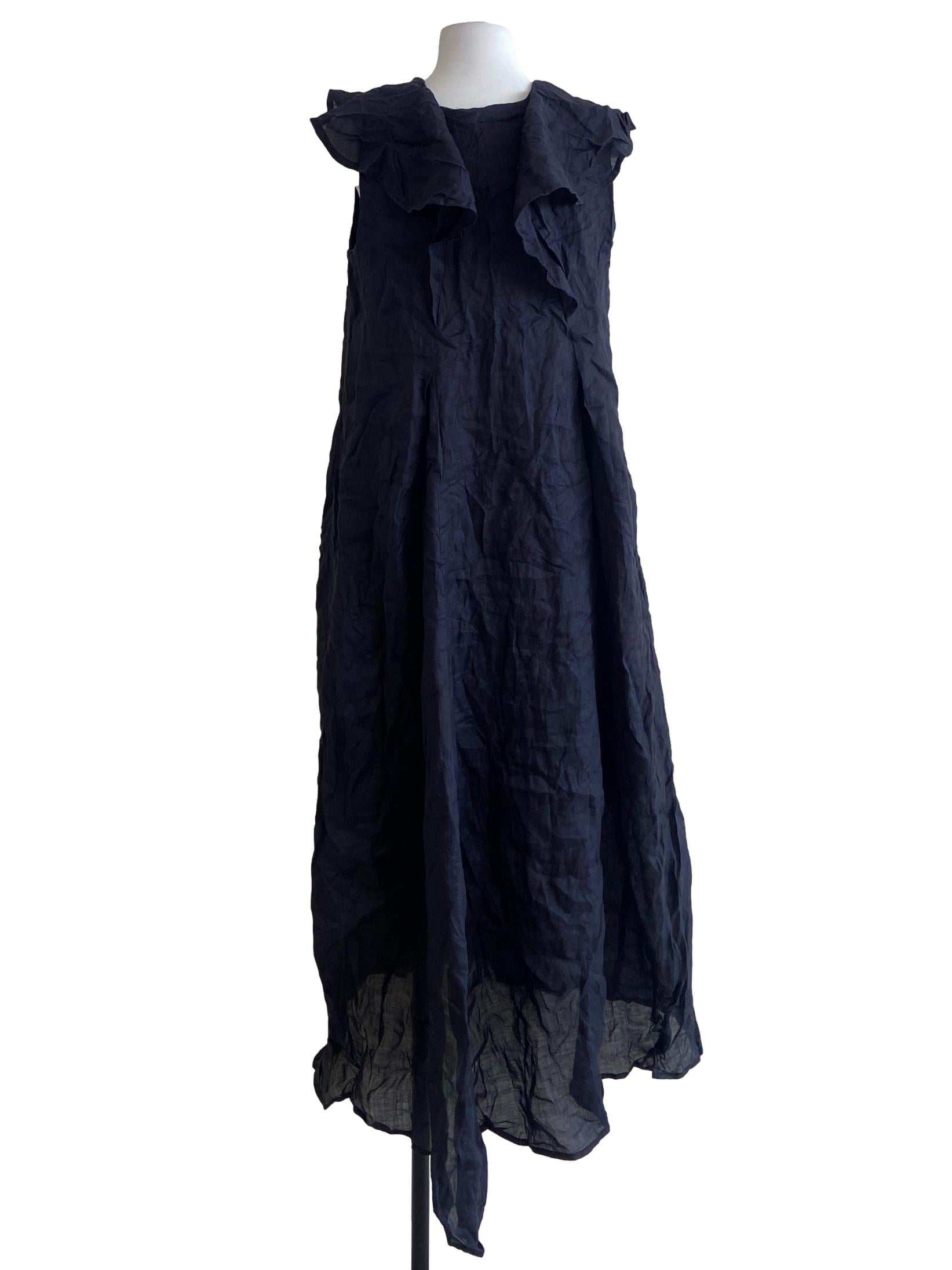 Midnight Blue Herringbone Ruffled Empire Dress