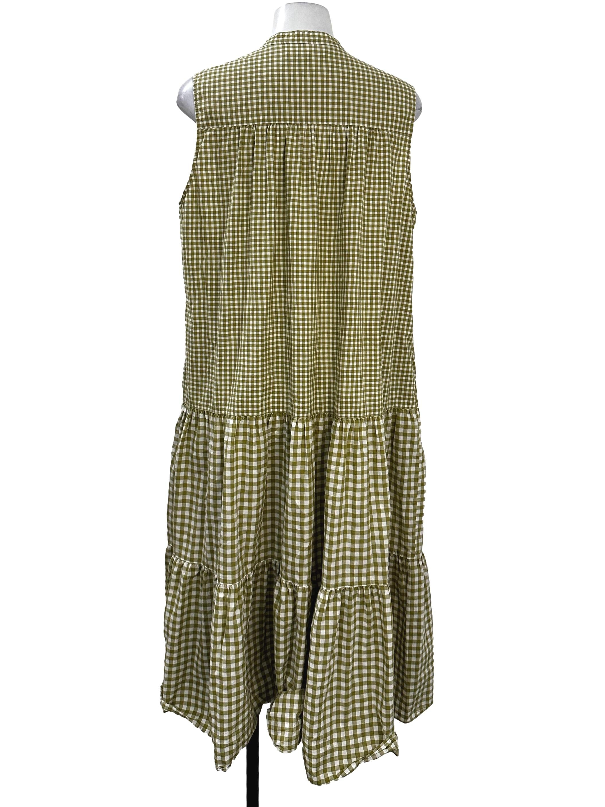 Pear Green Gingham Tiered Dress