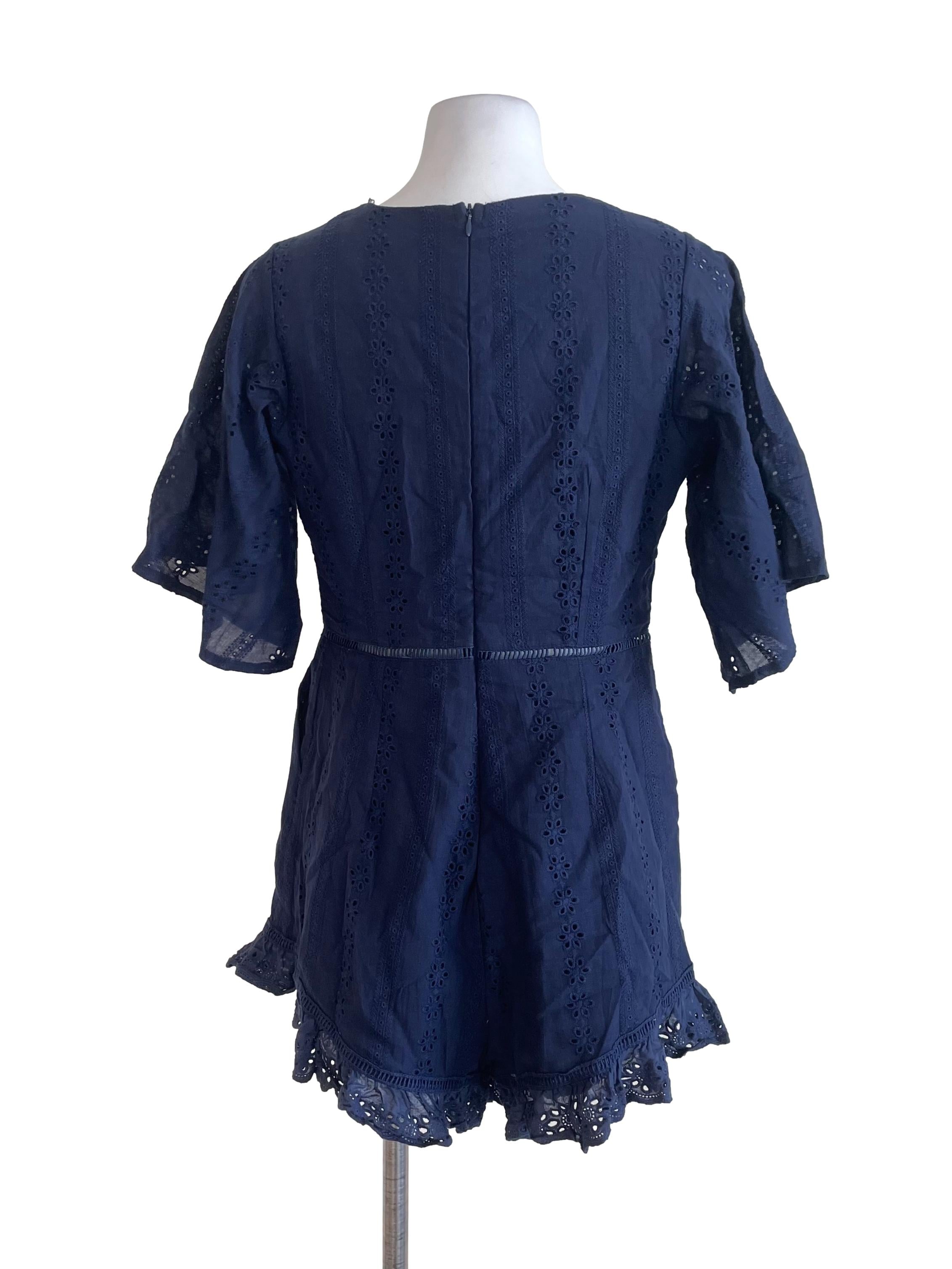Dark Blue Embroidery Eyelet Romper
